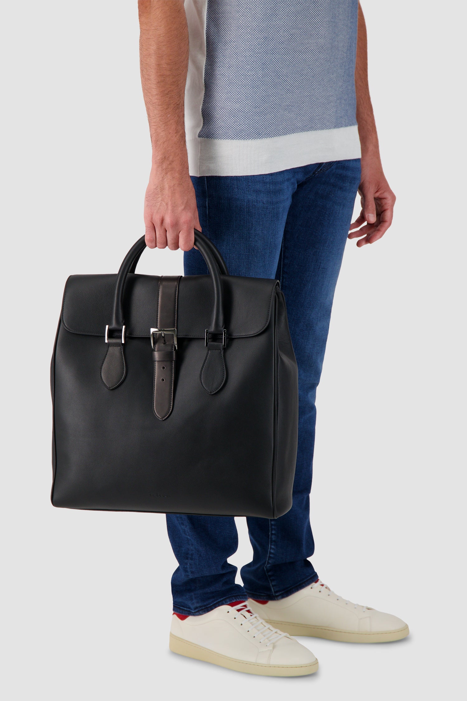 Sac cabas Kiton en cuir de veau noir