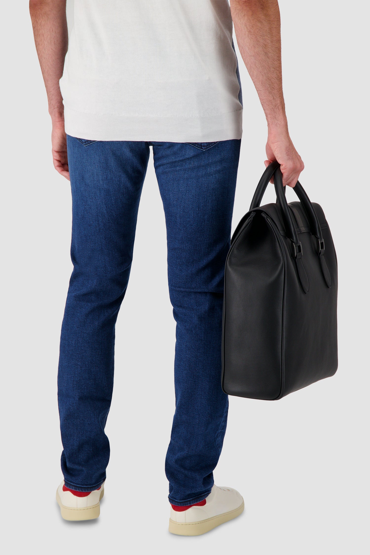 Sac cabas Kiton en cuir de veau noir
