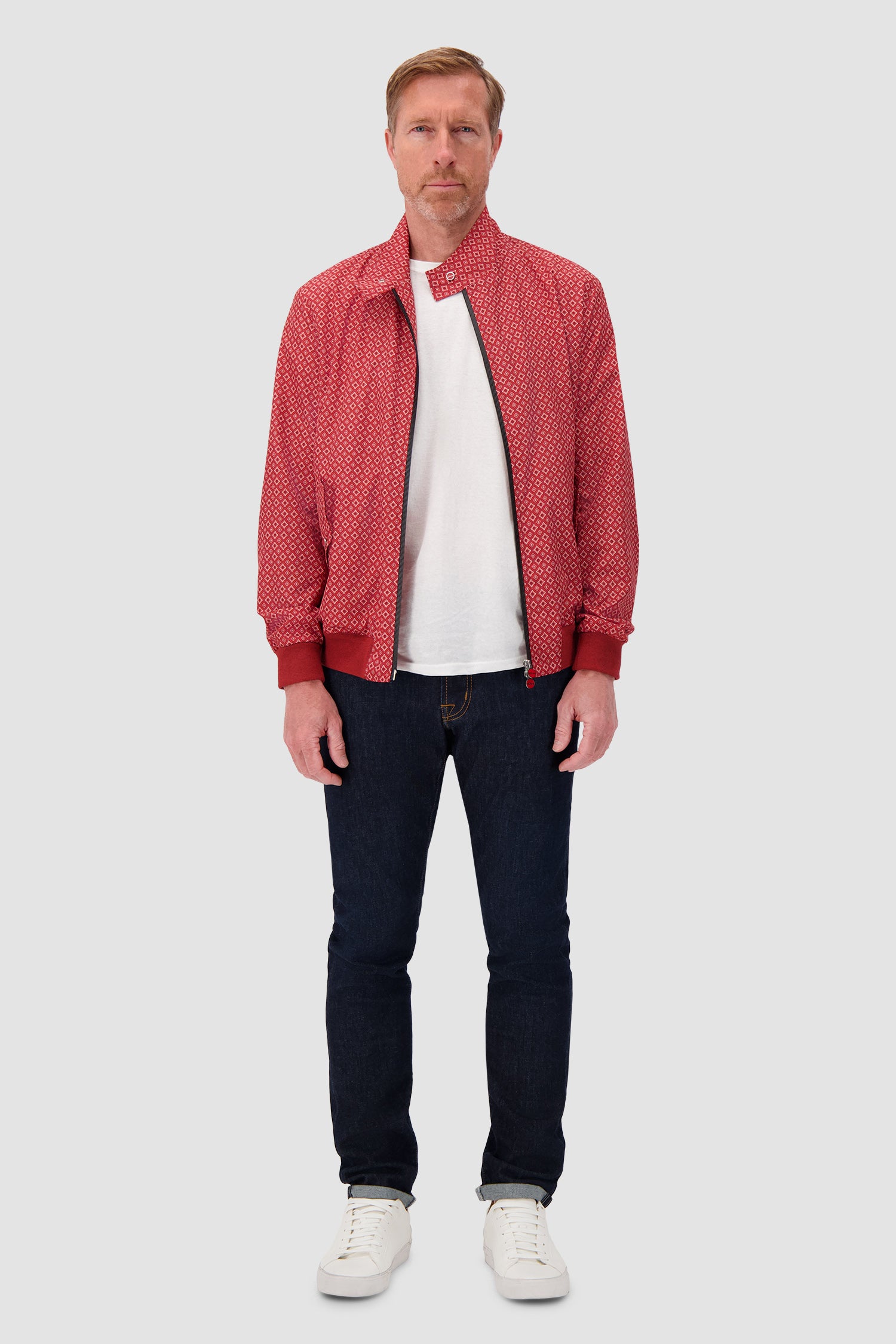 Kiton Red Geometric Print Zip Jacket