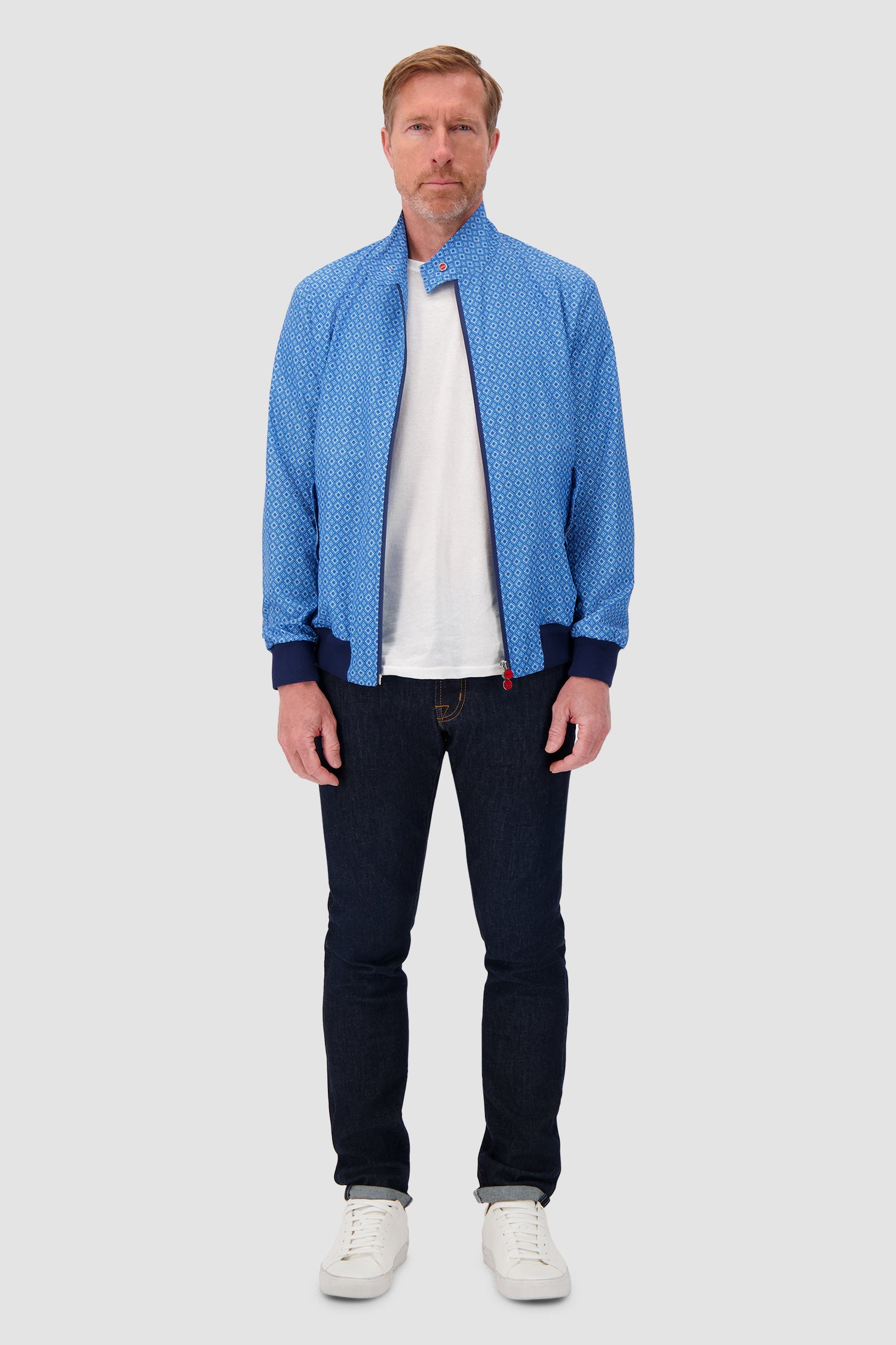Kiton Blue Geometric Print Zip Jacket