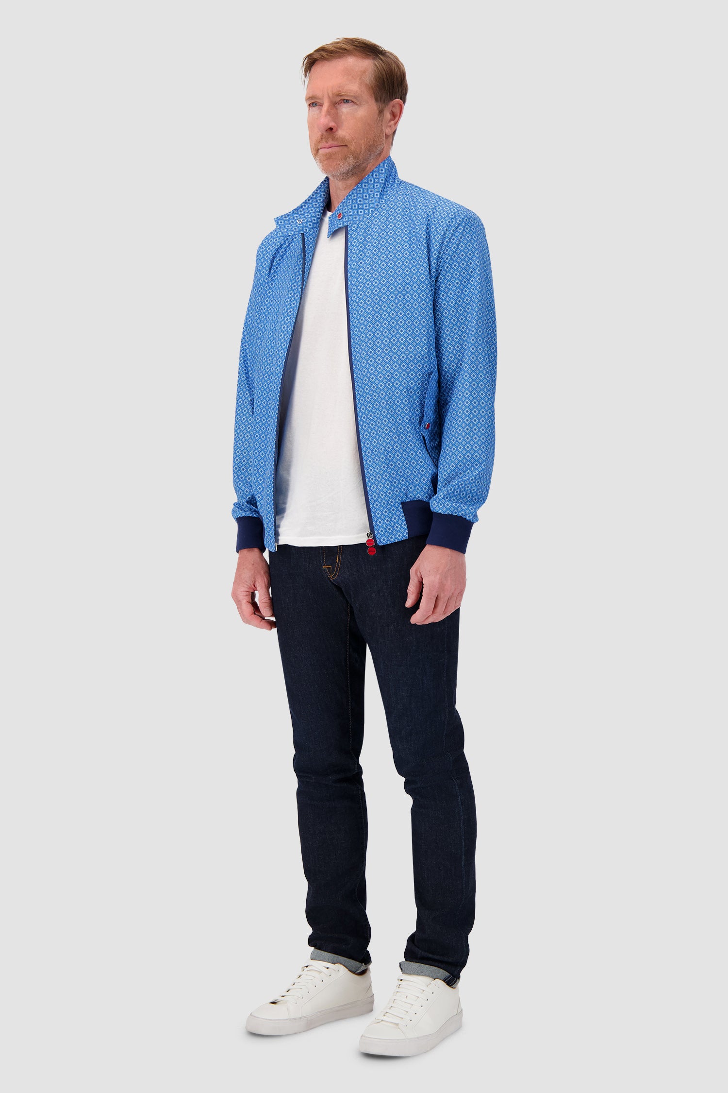 Kiton Blue Geometric Print Zip Jacket