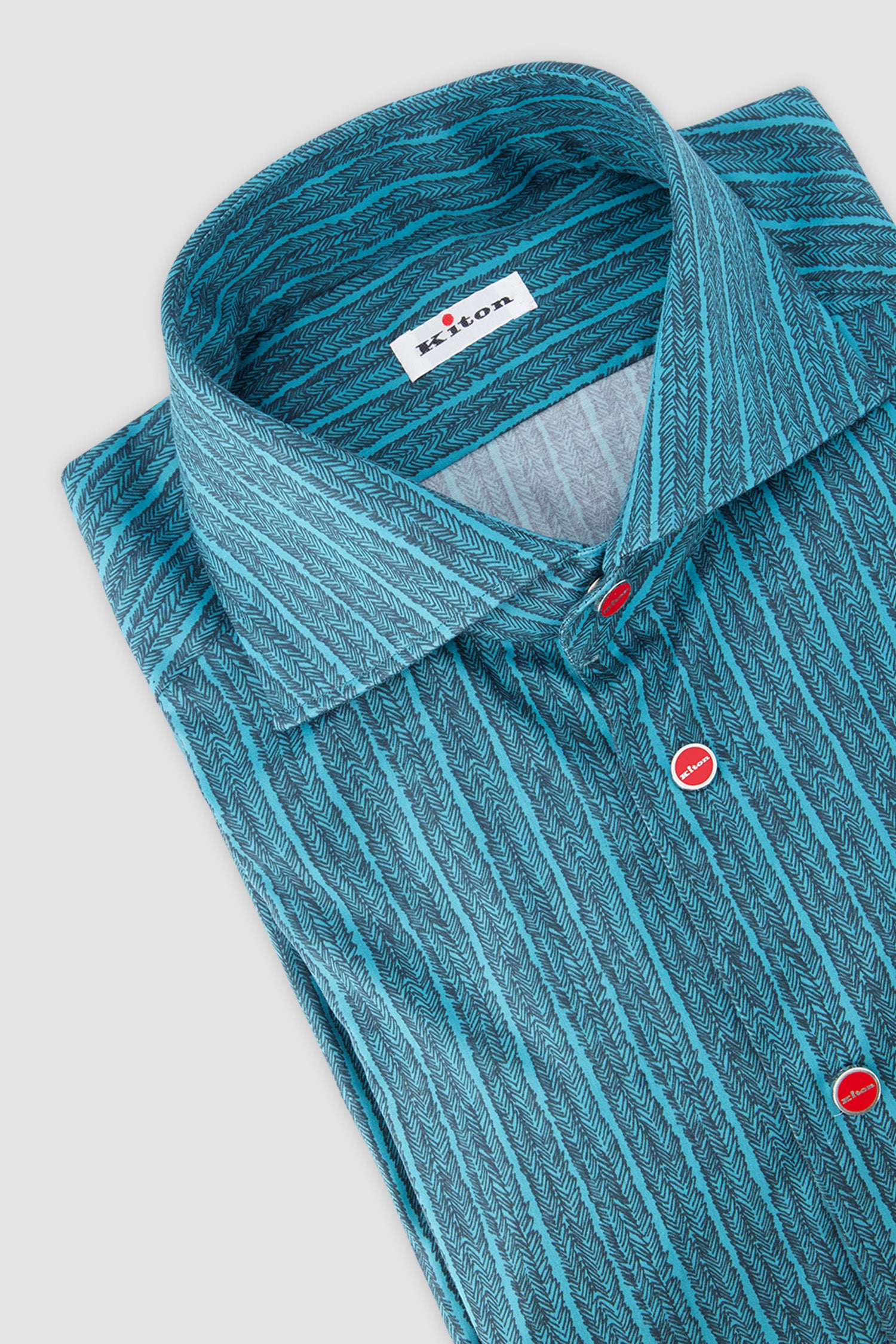 Kiton Teal Vertical Stripe Print Dress Shirt