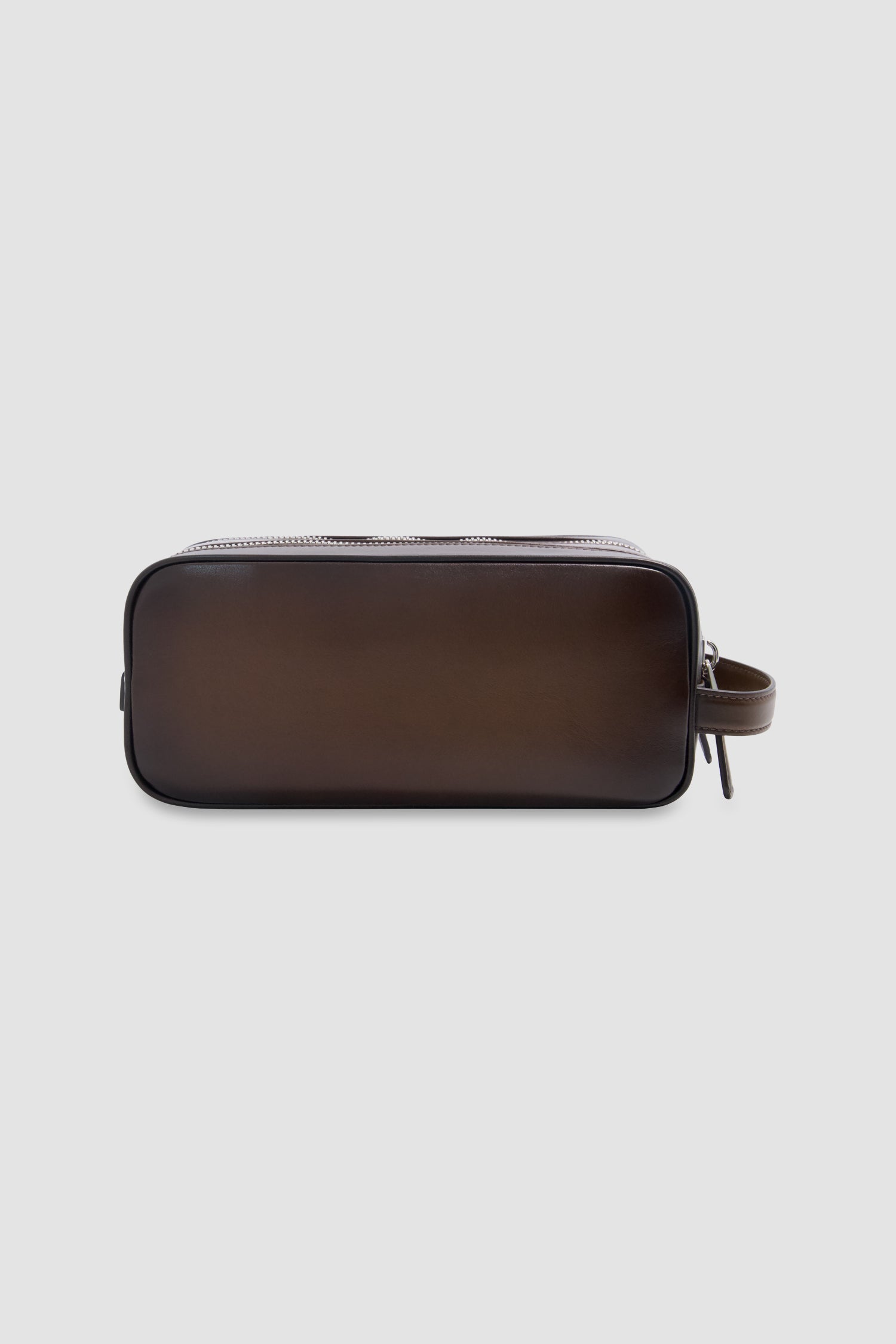 Santoni Brown Leather Doube-Zip Travel Case