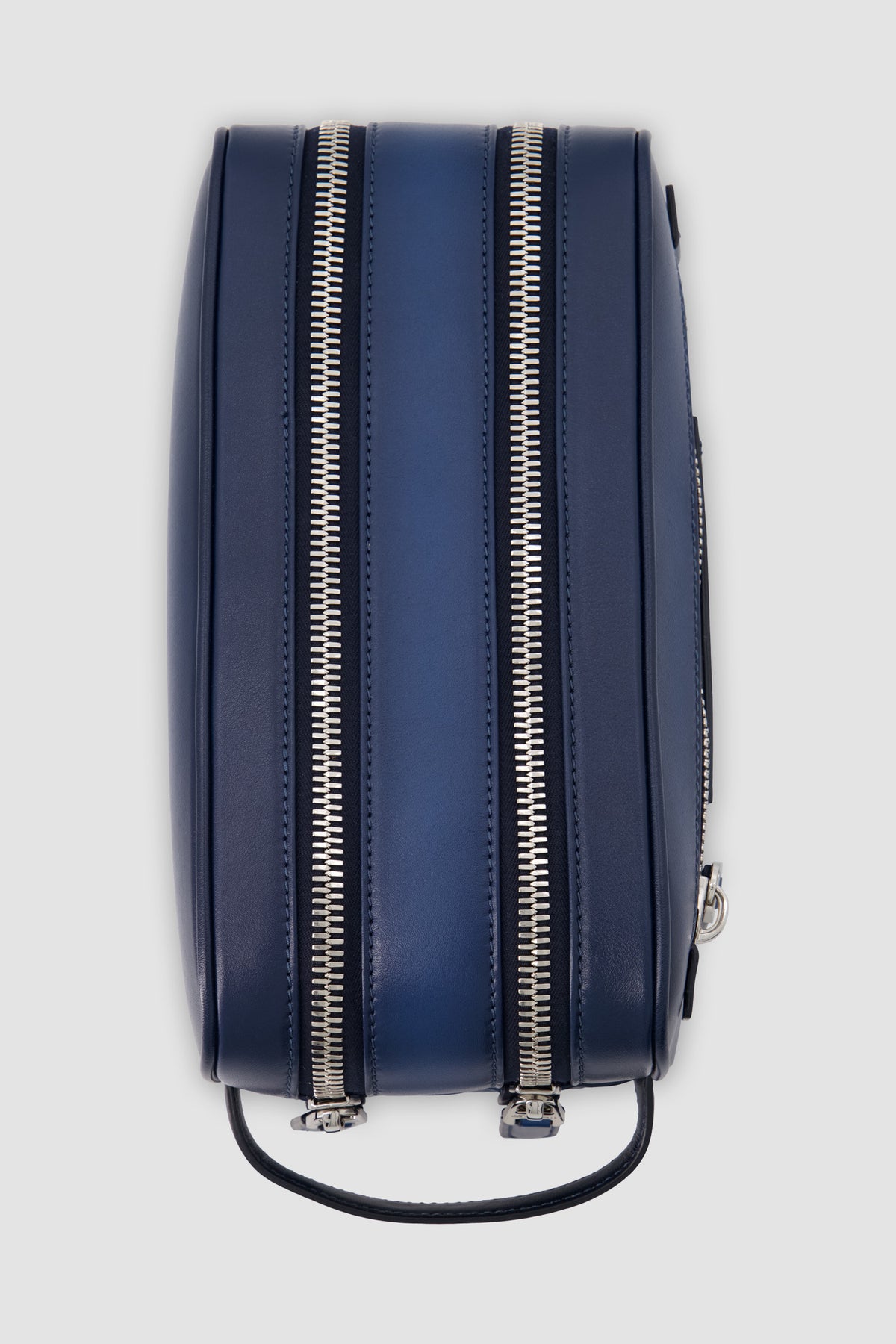 Santoni Navy Leather Double-Zip Toiletry Bag