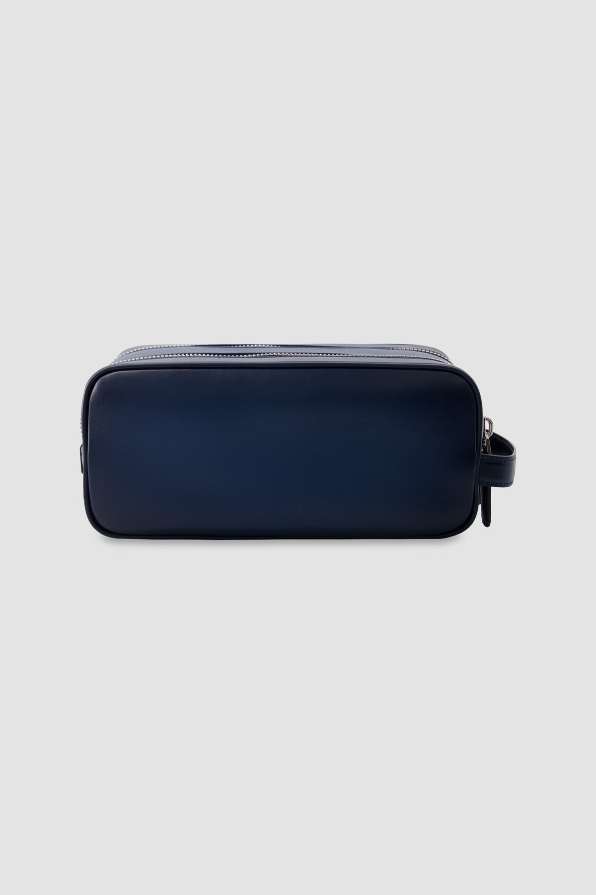Santoni Navy Leather Double-Zip Toiletry Bag