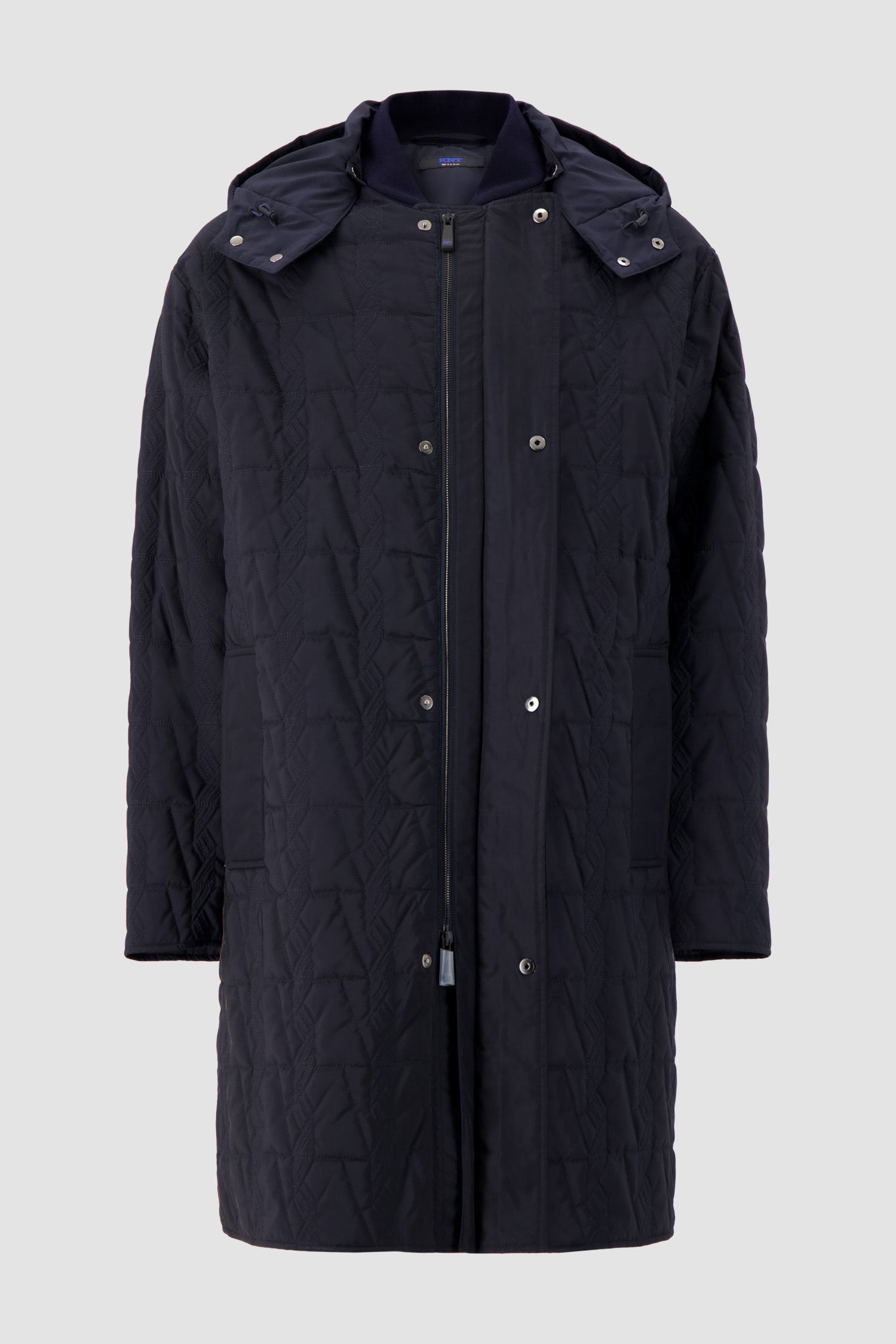 Kiton Navy Quilted Hooded Overcoat