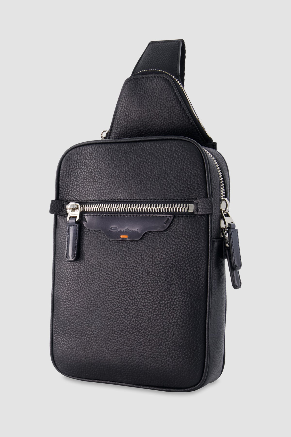 Santoni Black Leather Cross-Body Bag
