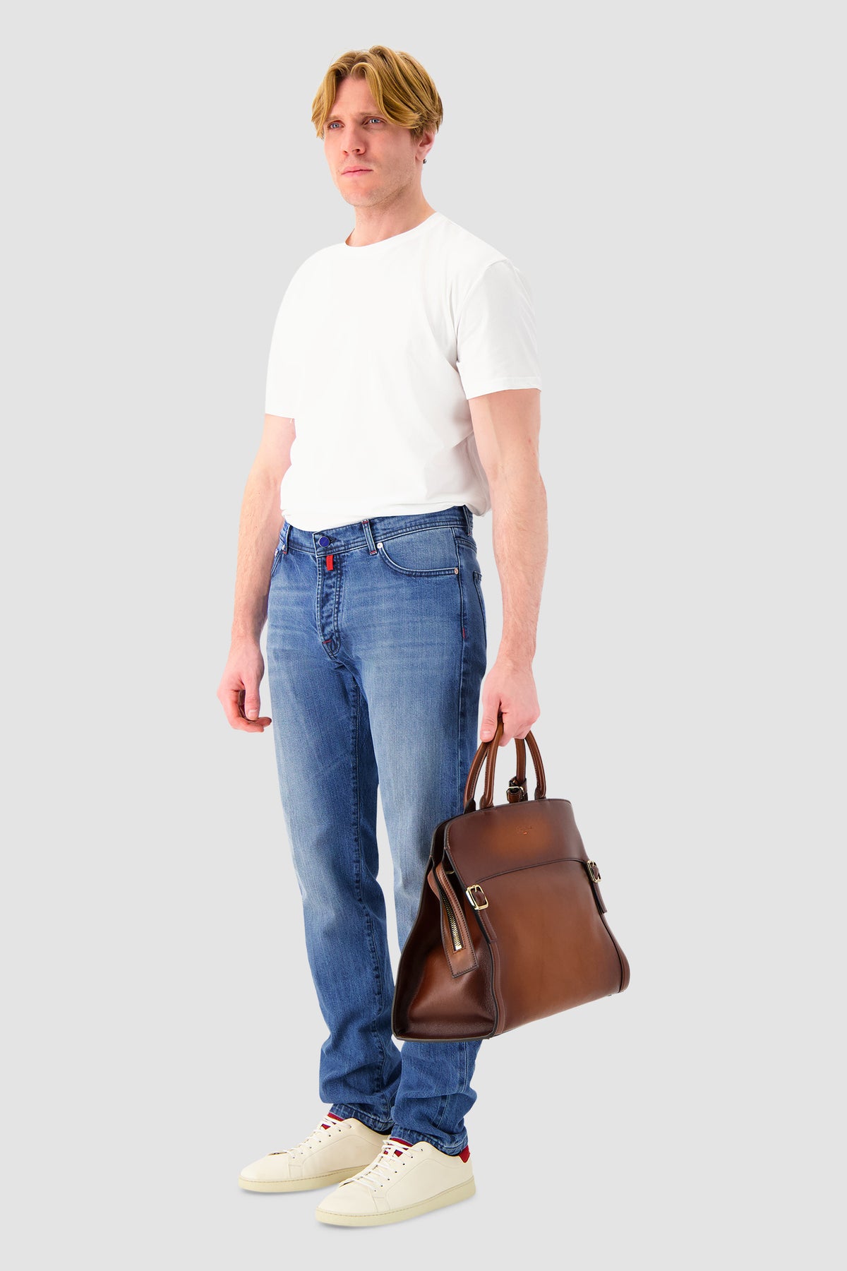 Santoni Cognac Leather Business Bag