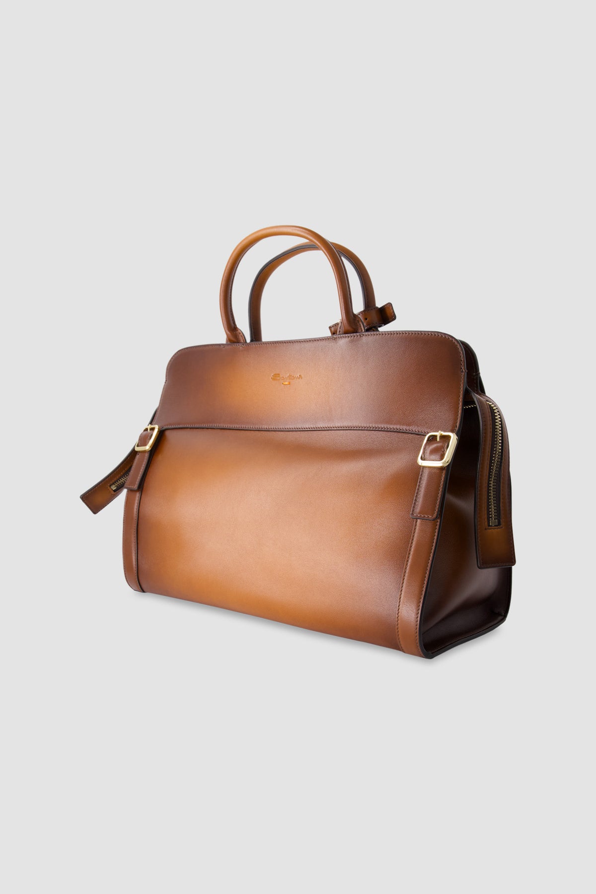 Santoni Cognac Leather Business Bag