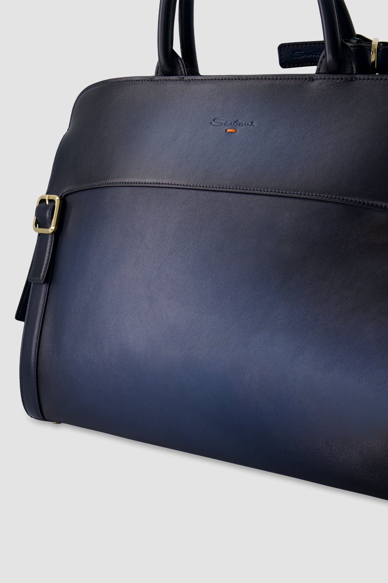 Santoni Navy Leather Business Bag