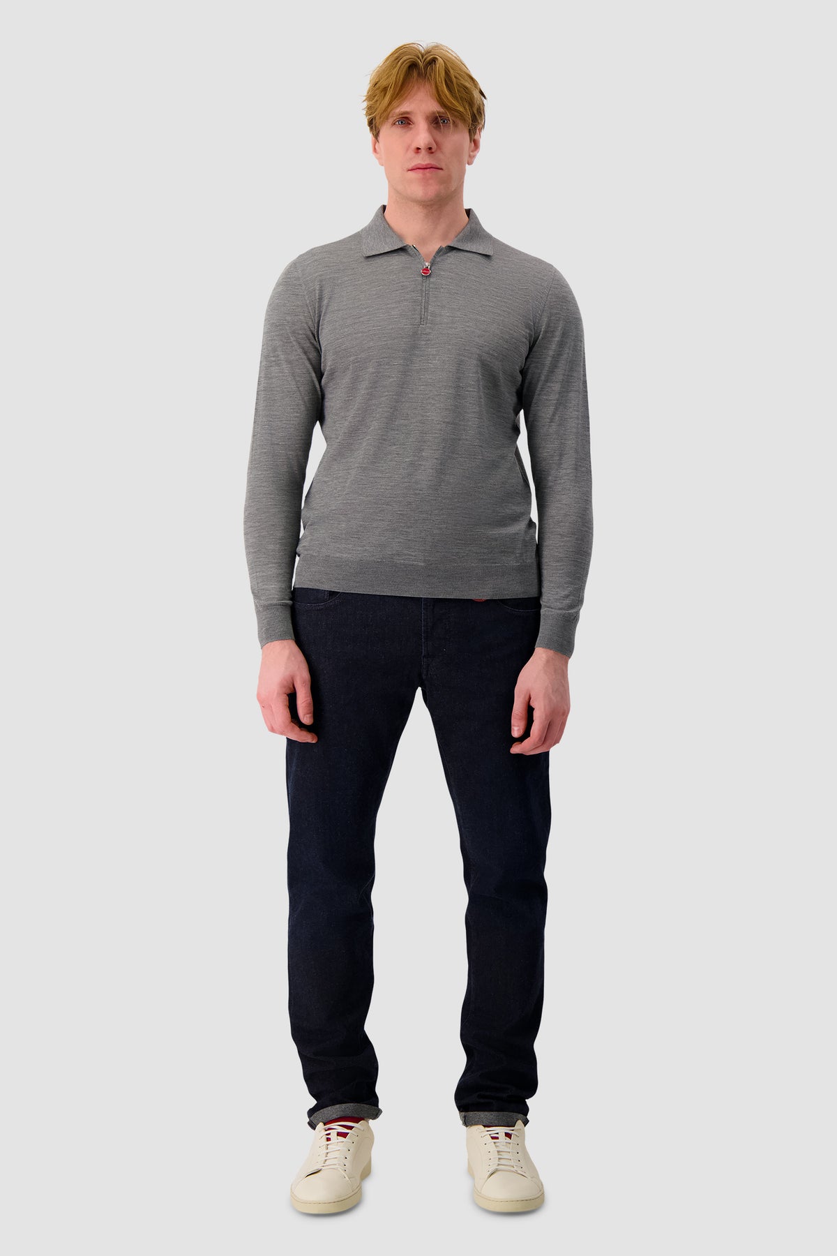 Kiton Grey Half-Zip Polo Sweater