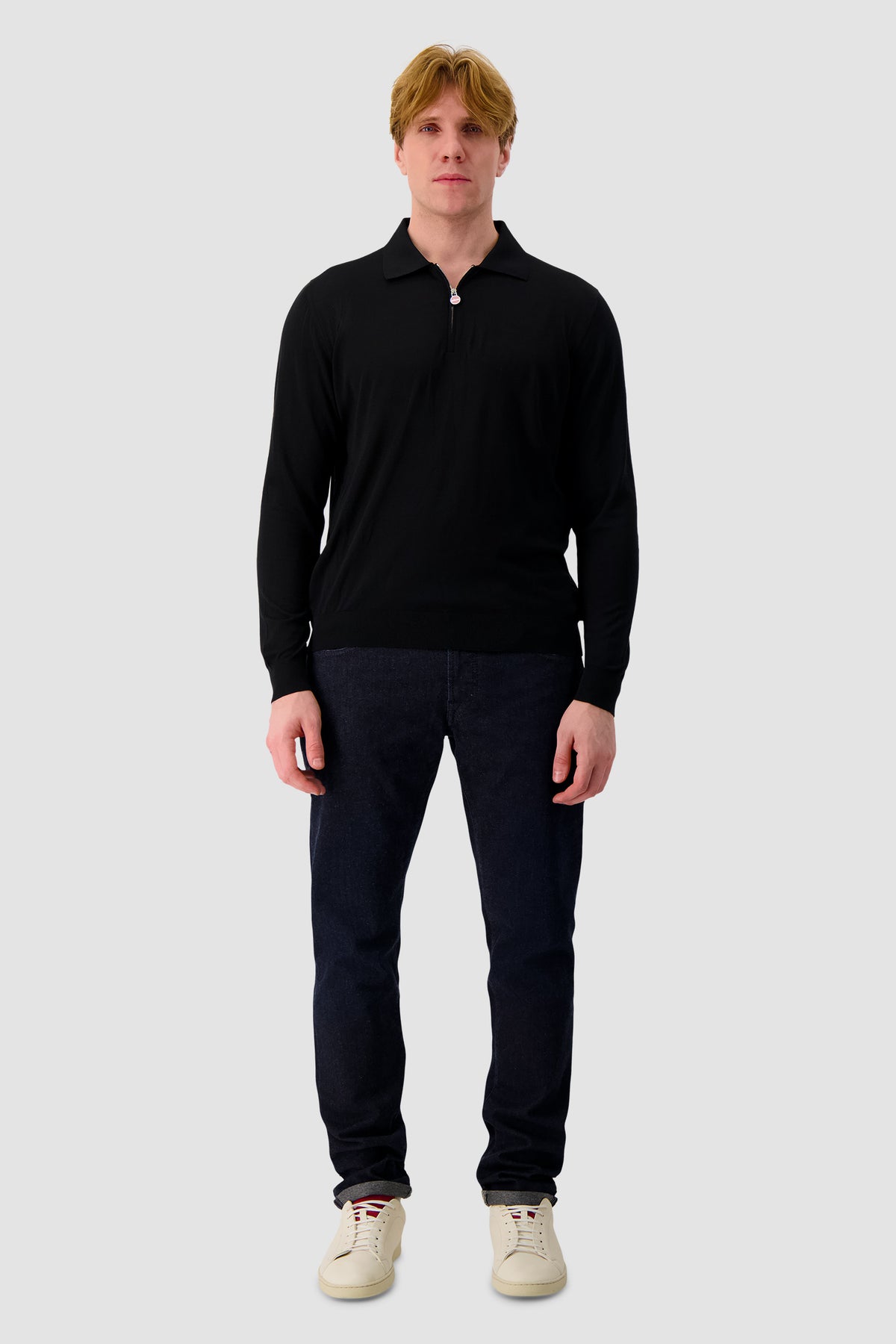 Kiton Black Half-Zip Polo Sweater