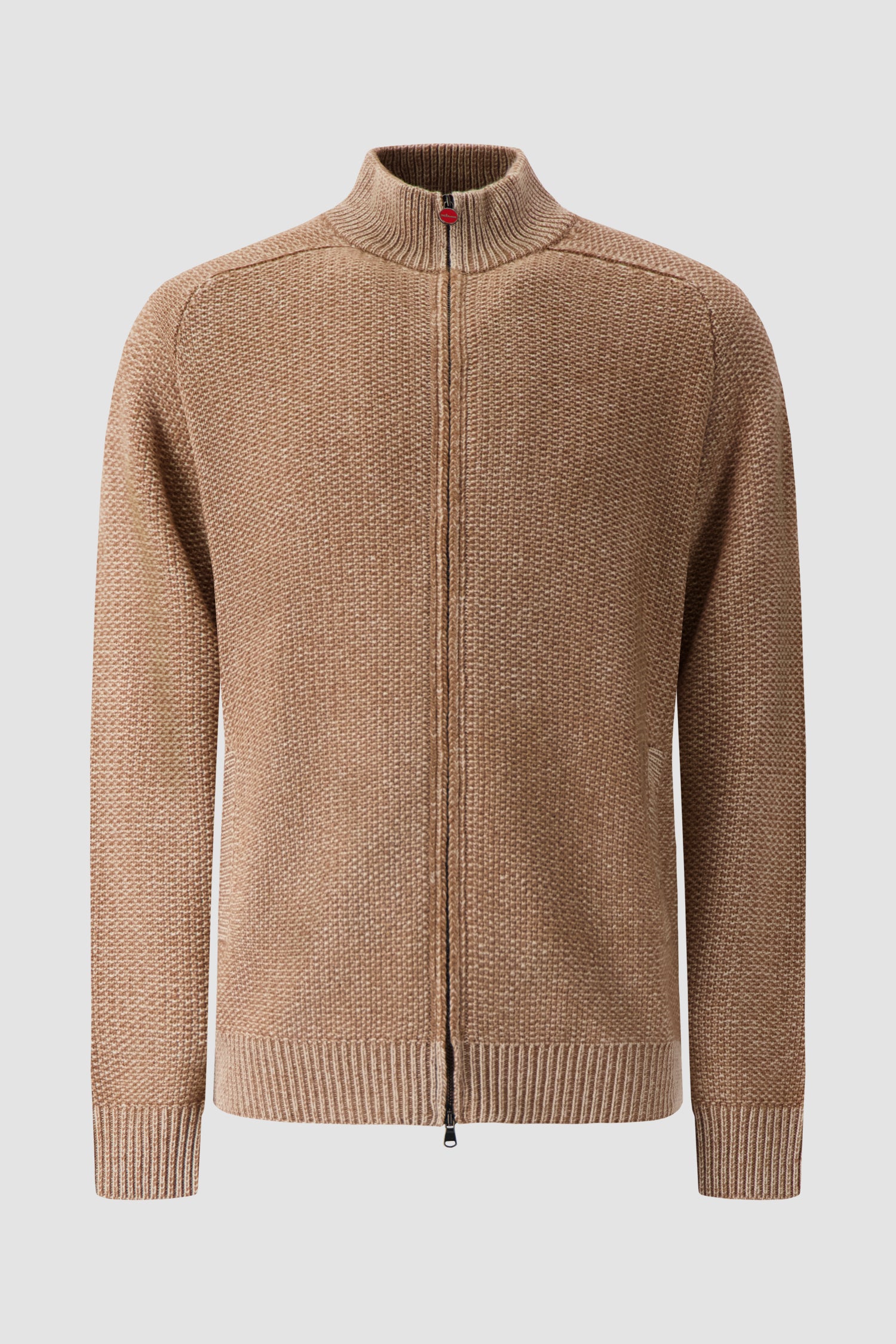 Kiton Taupe Cashmere Full Zip Mock Neck Cardigan