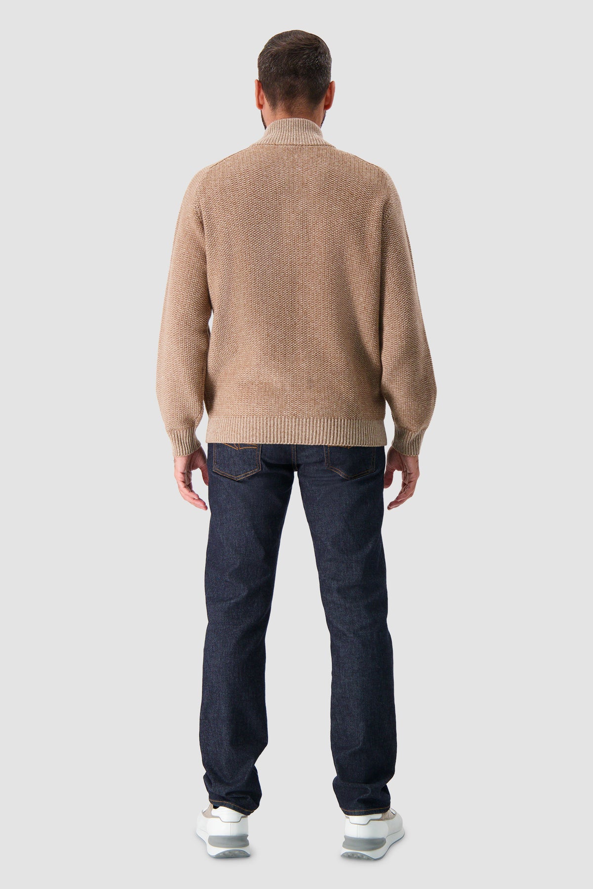 Kiton Taupe Cashmere Full Zip Mock Neck Cardigan