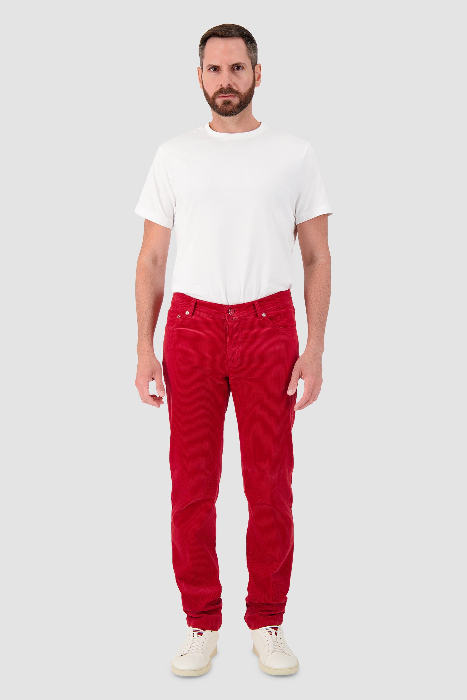 Pantalon en velours côtelé rouge Kiton