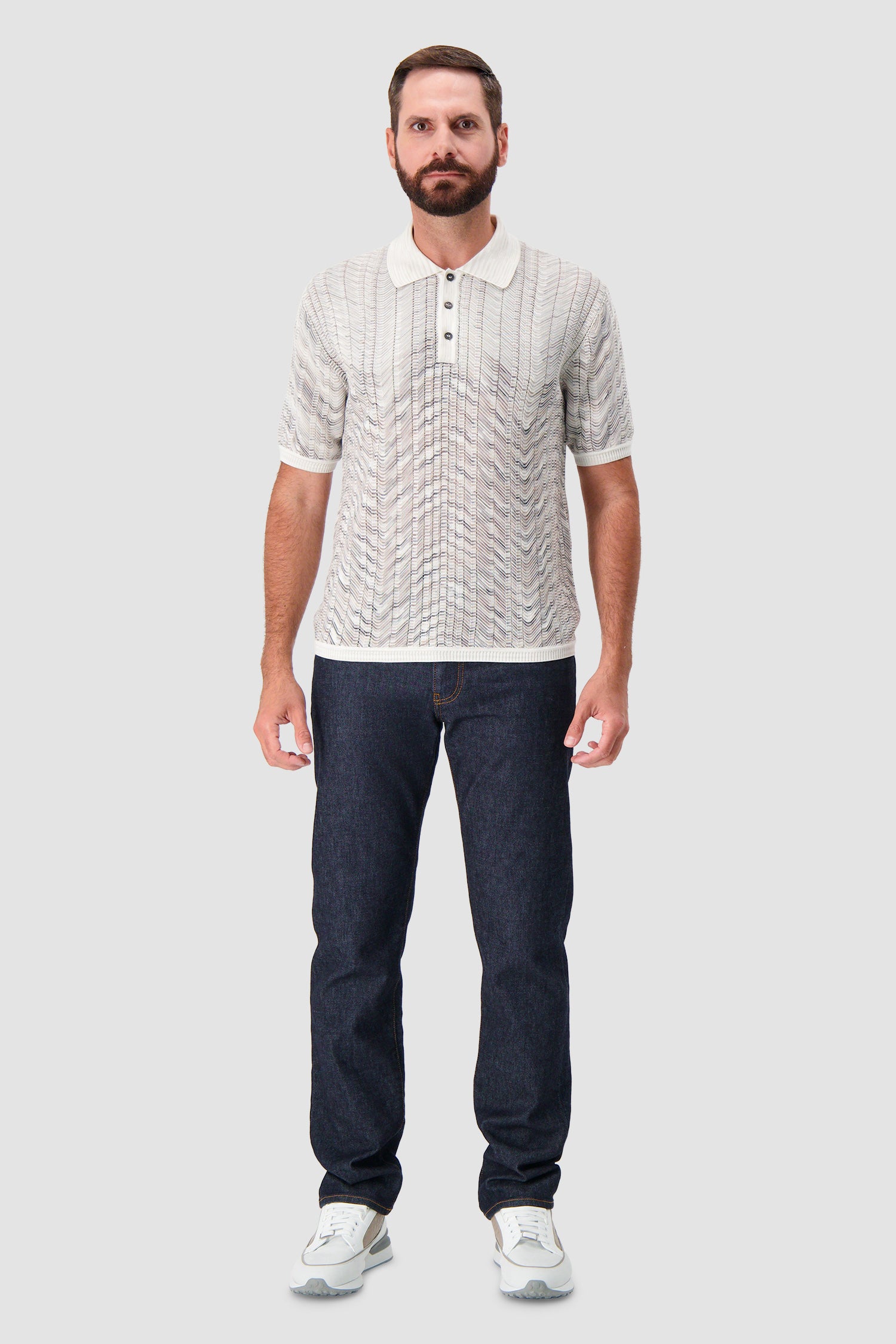 Missoni Beige Knit Chevron Short Sleeve Polo