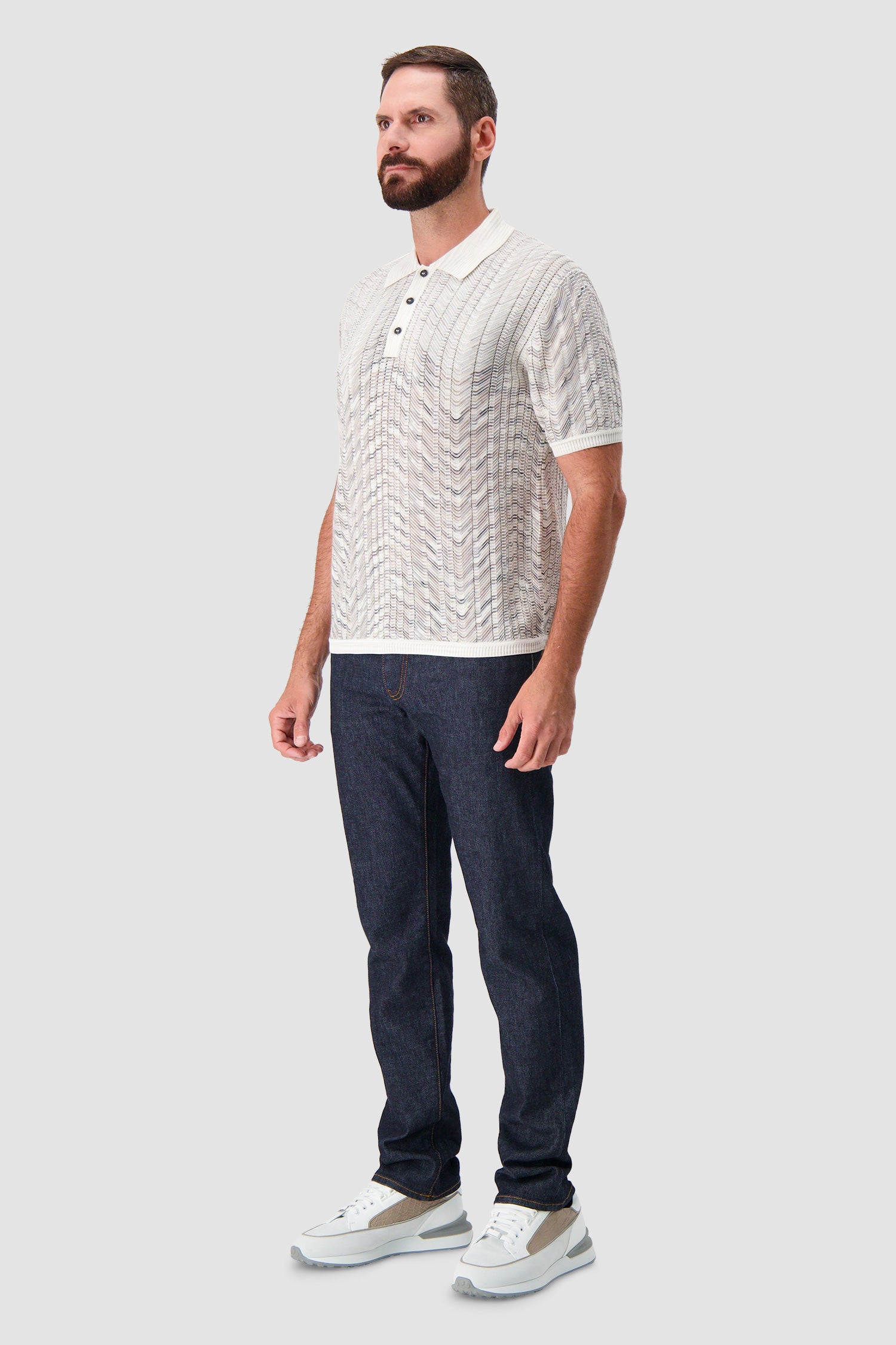 Missoni Beige Knit Chevron Short Sleeve Polo