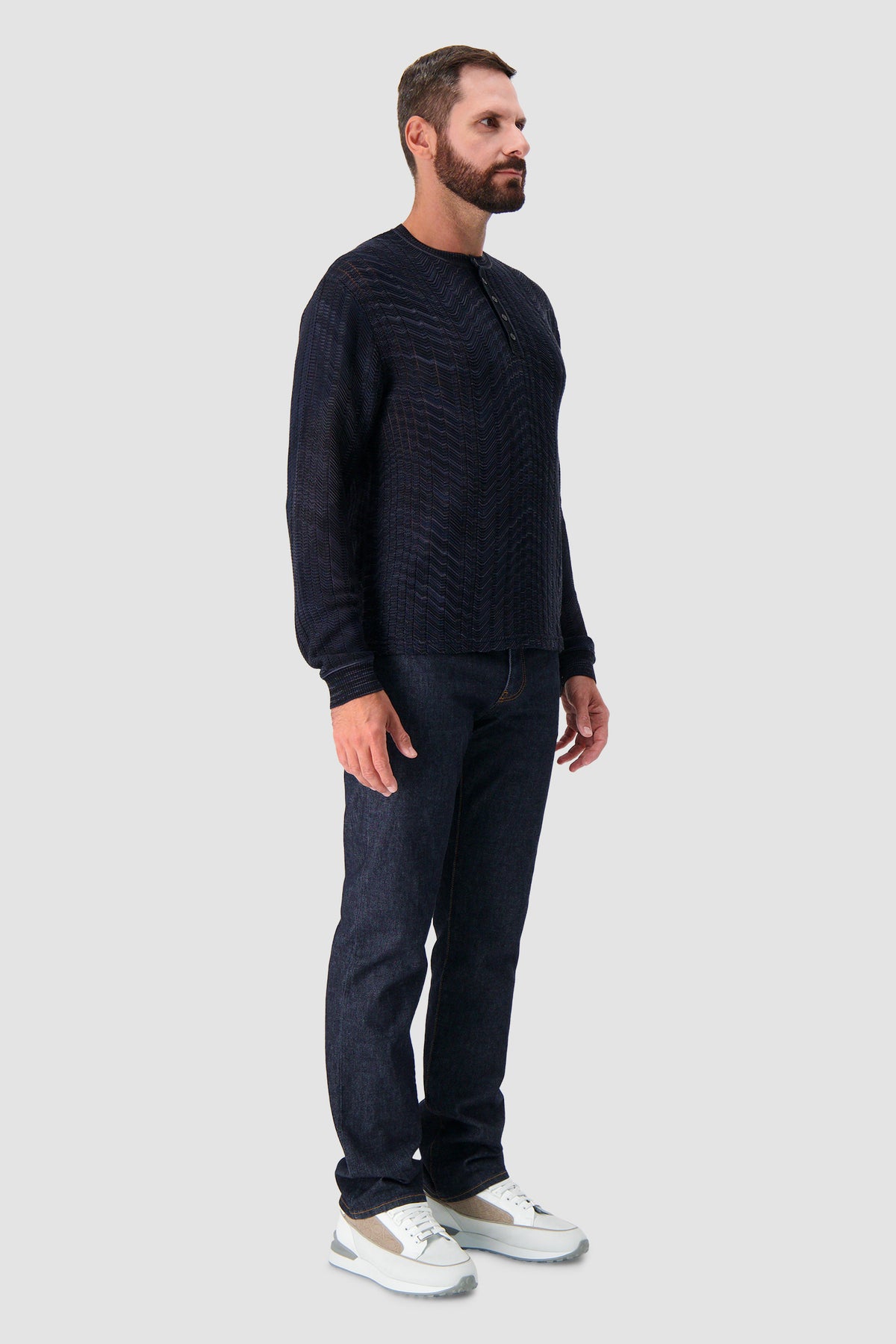Missoni Navy Knit Chevron Stich Long Sleeve Sweater