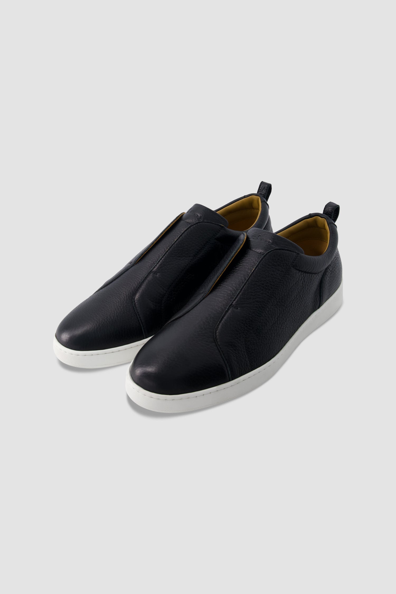 Kiton Black Leather Slip-on Sneakers