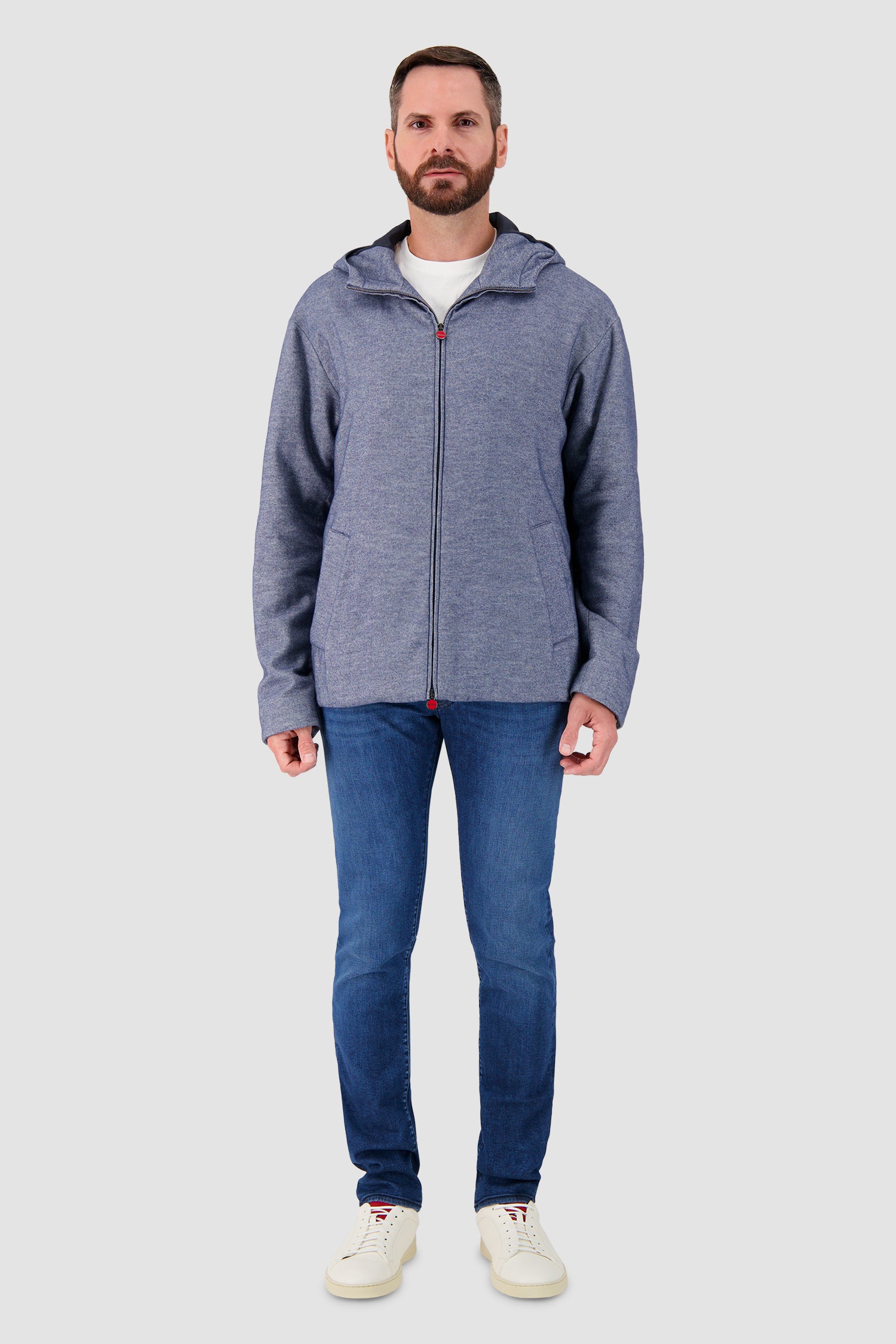 Kiton Light Blue Hooded Zipped Jacket