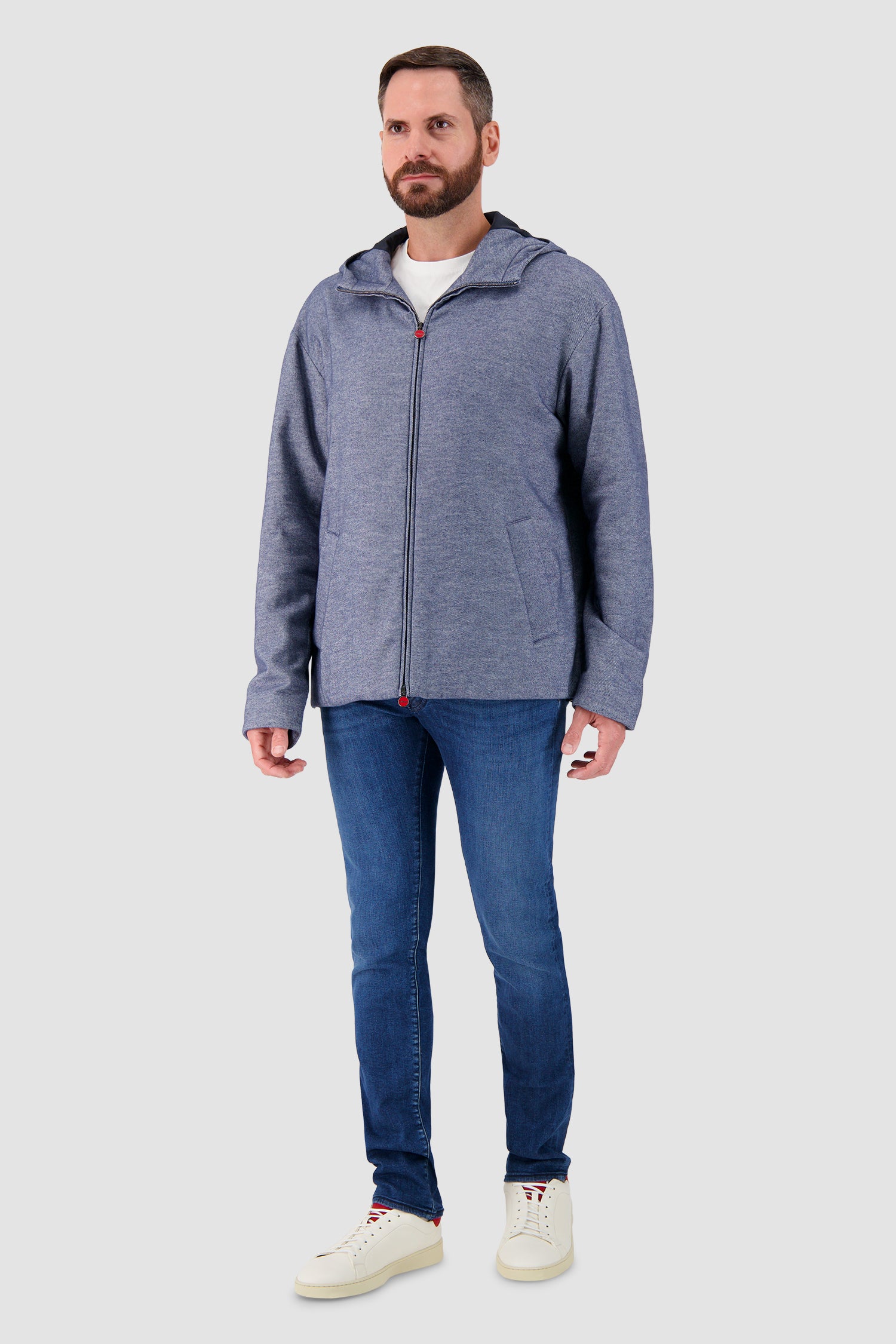 Kiton Light Blue Hooded Zipped Jacket
