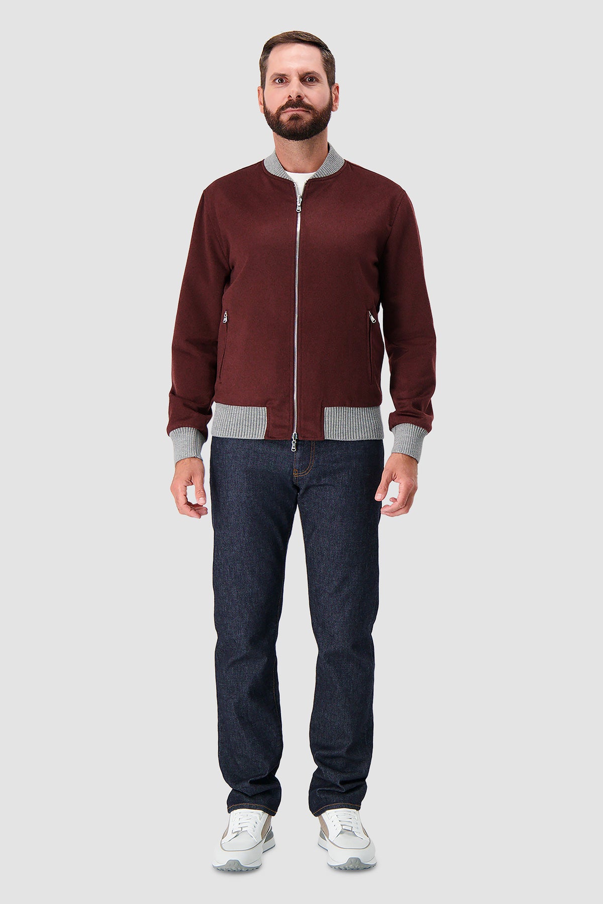 Barba Napoli Burgundy Cashmere Bomber Jacket