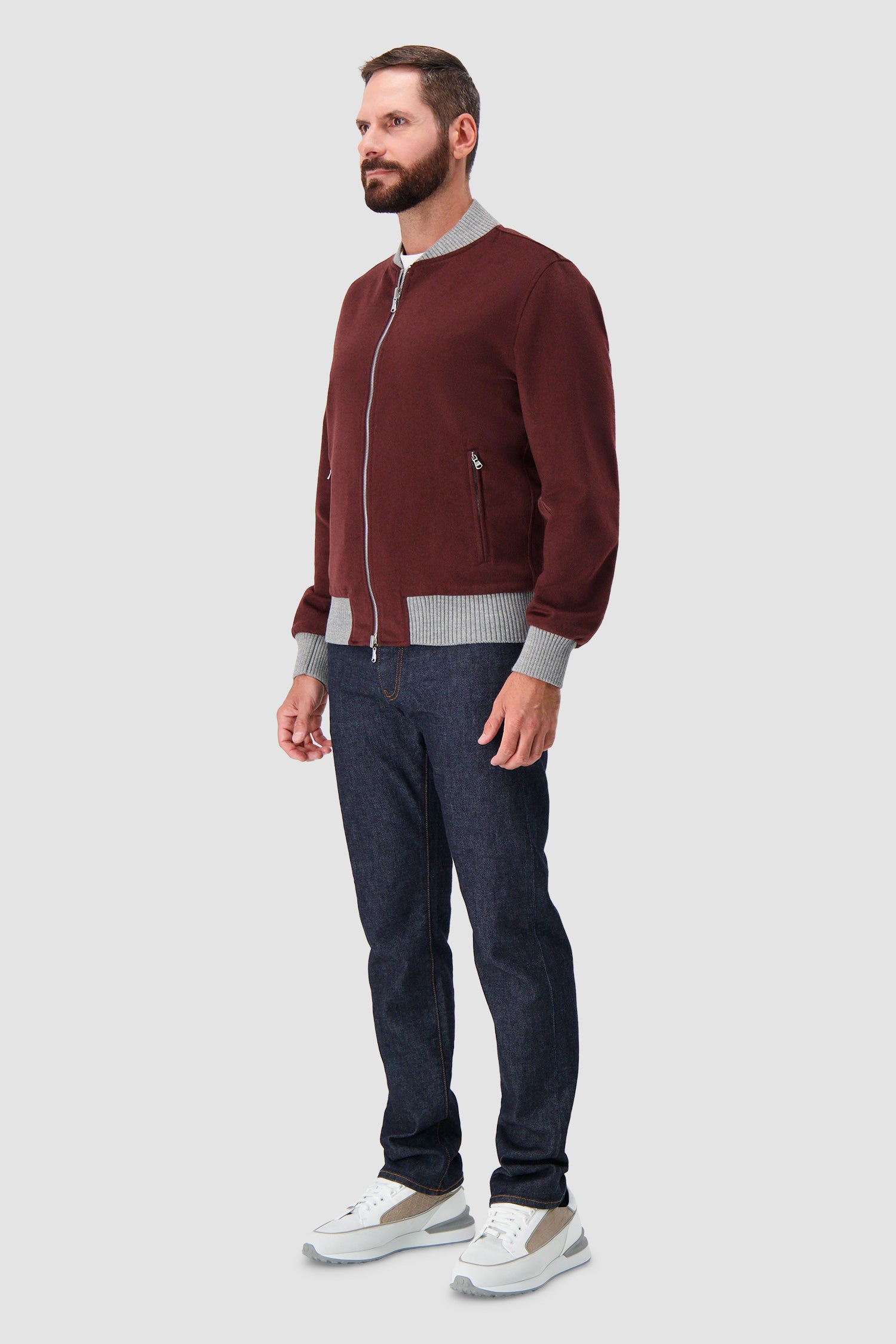 Barba Napoli Burgundy Cashmere Bomber Jacket