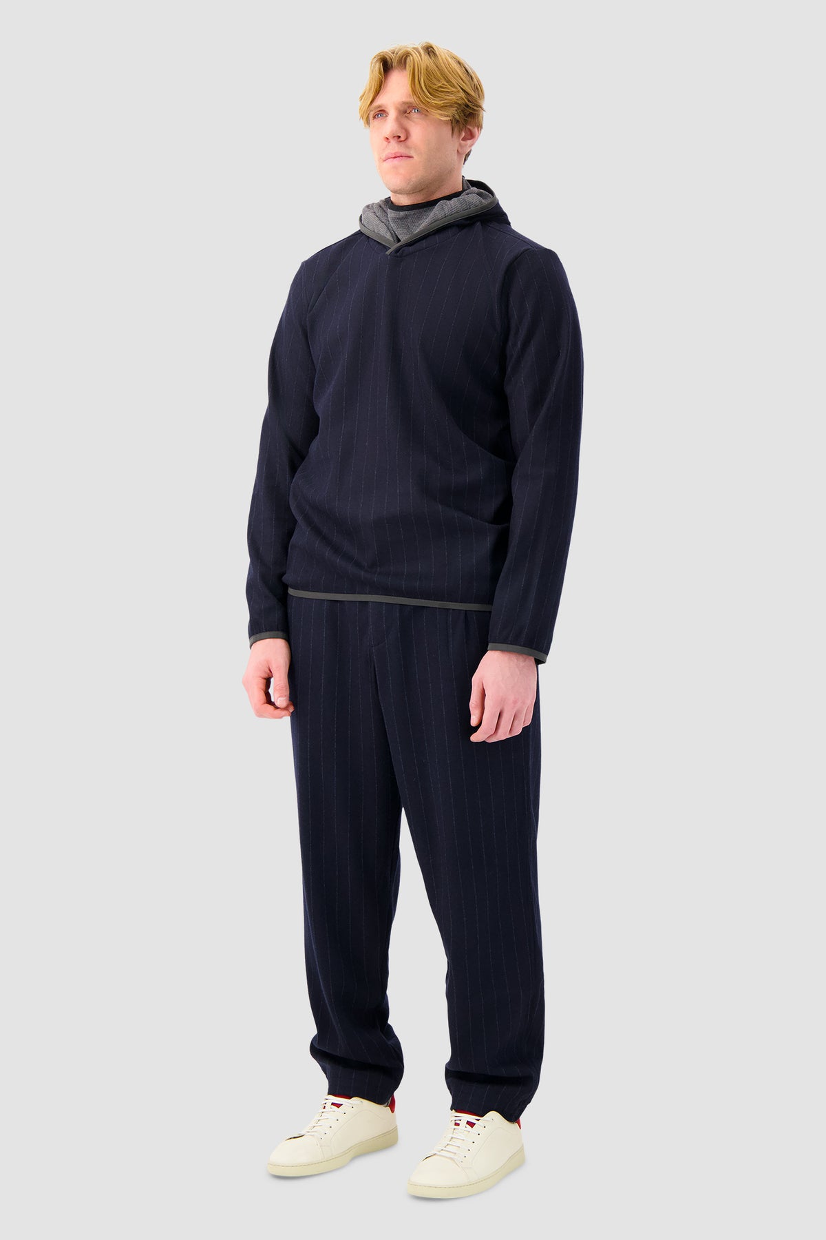 Sease Navy Virgin Wool Pinstripe Hoodie