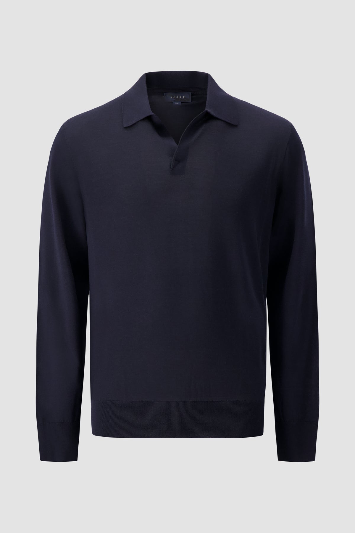 Sease Navy Virgin Wool Knit Polo Sweater