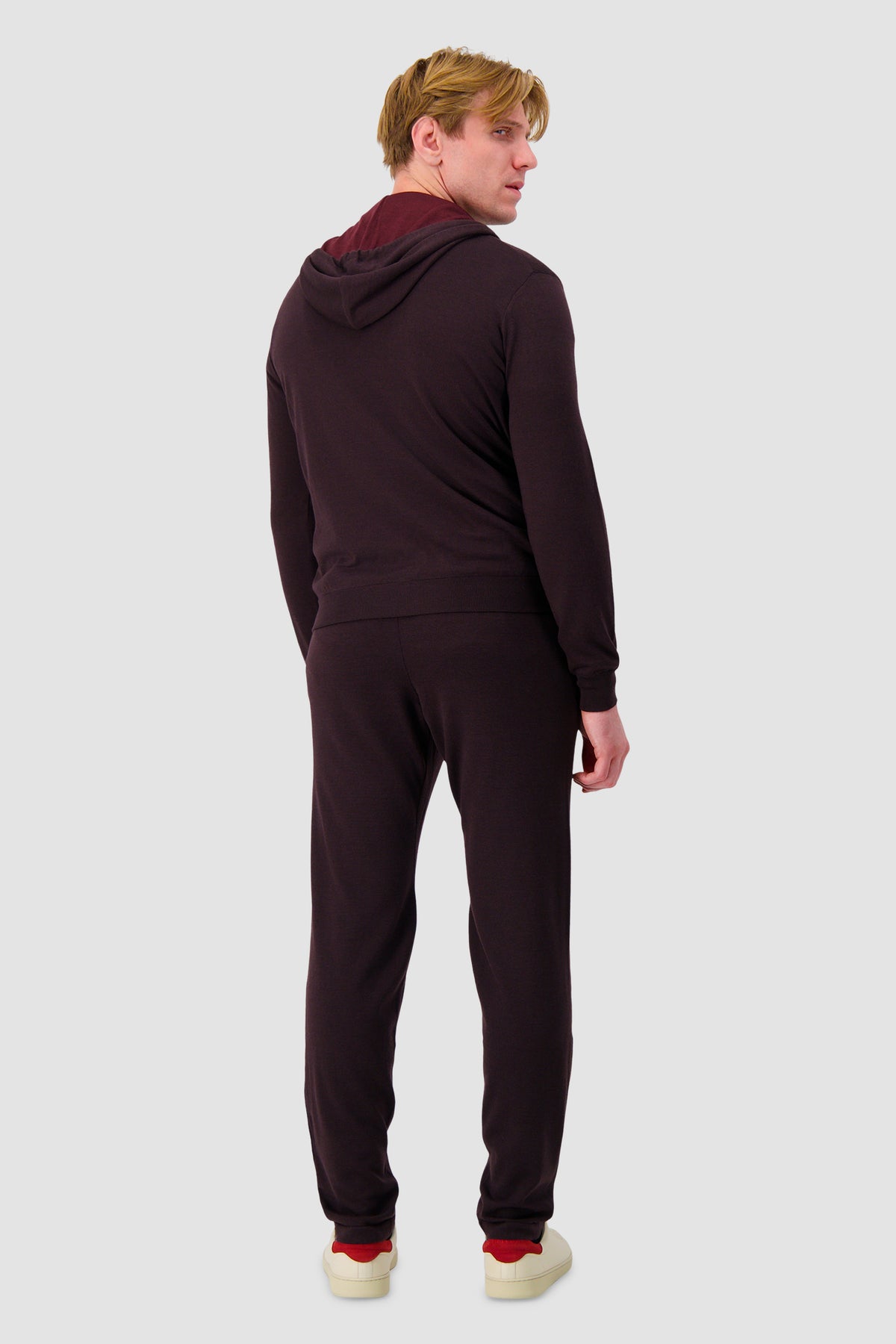Pashmere Burgundy Wool Silk Cashmere Reversible Zip Hoodie