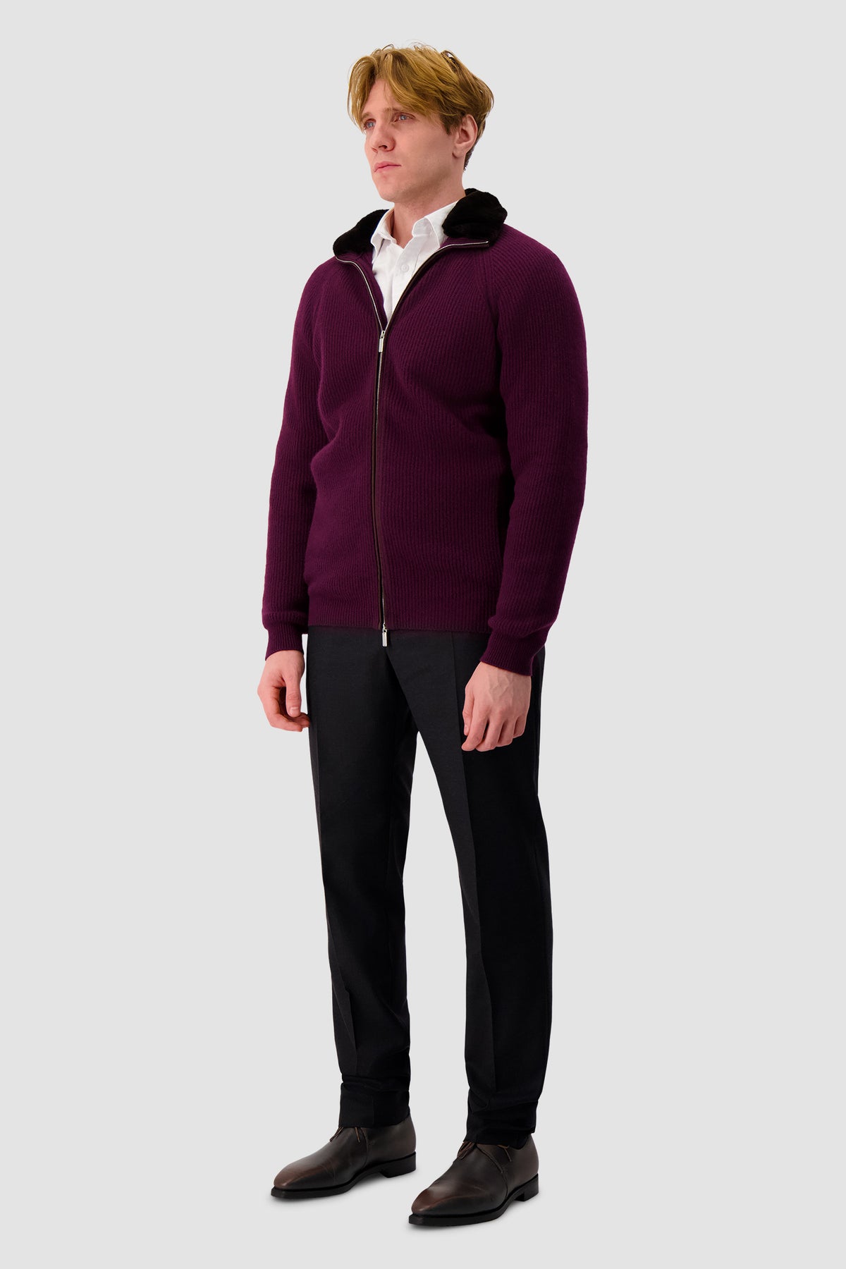 Pashmere Burgundy Cashmere Zip Jacket