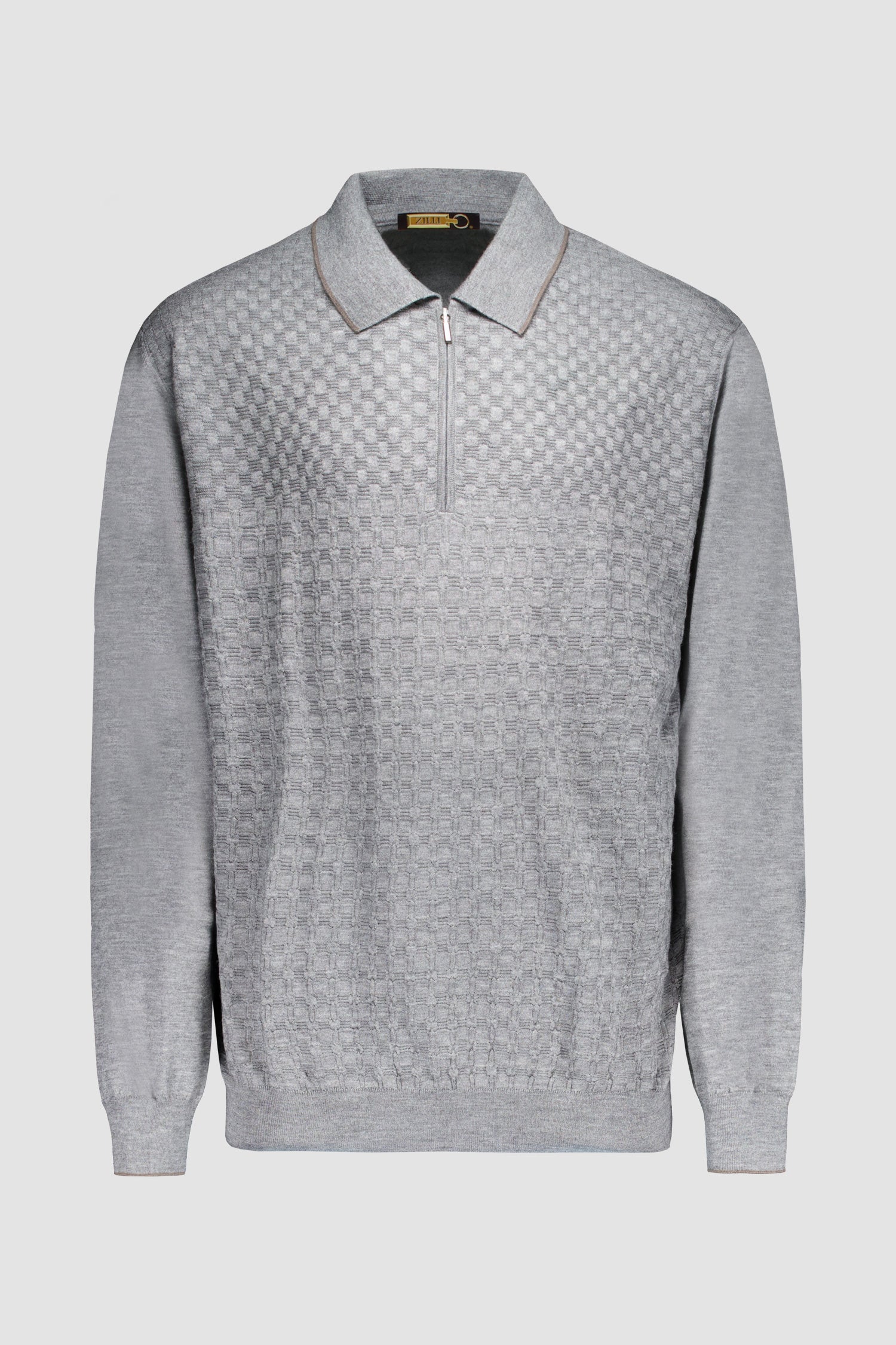 Zilli Grey Diamond Cut Zipped Polo Sweater
