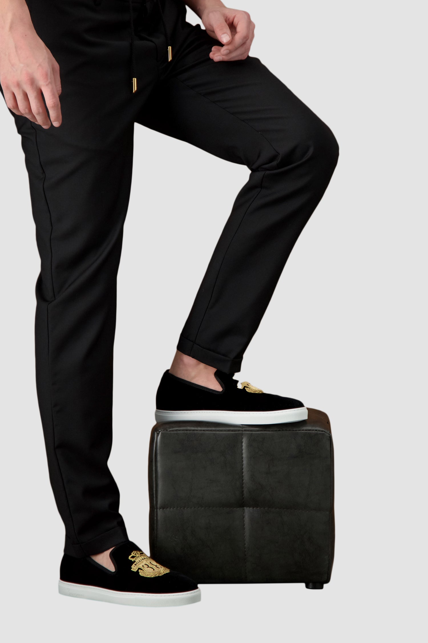 Billionaire Black Gold Crest Loafers