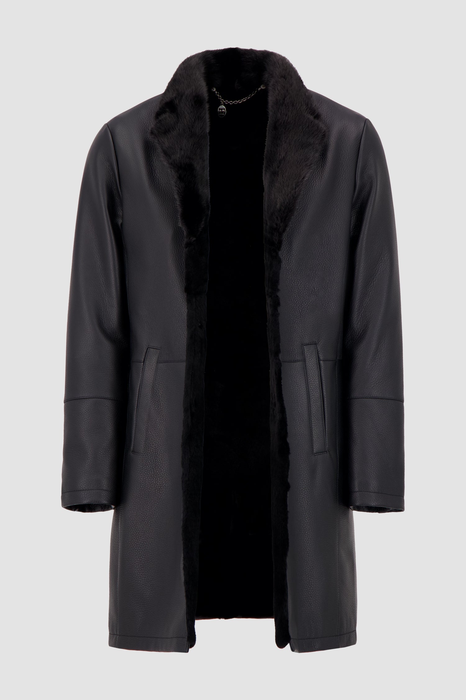 Hettabretz Black Deer Leather And Mink Long Jacket