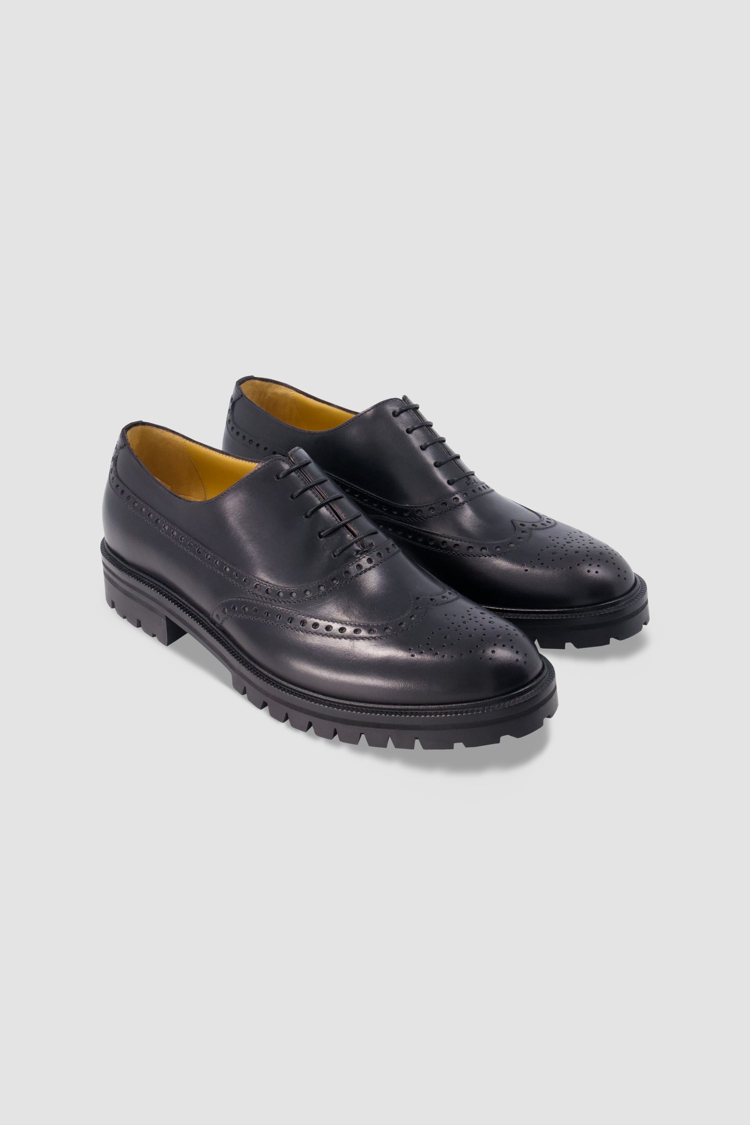 Testoni Black Leather Wingtip Oxford Shoes