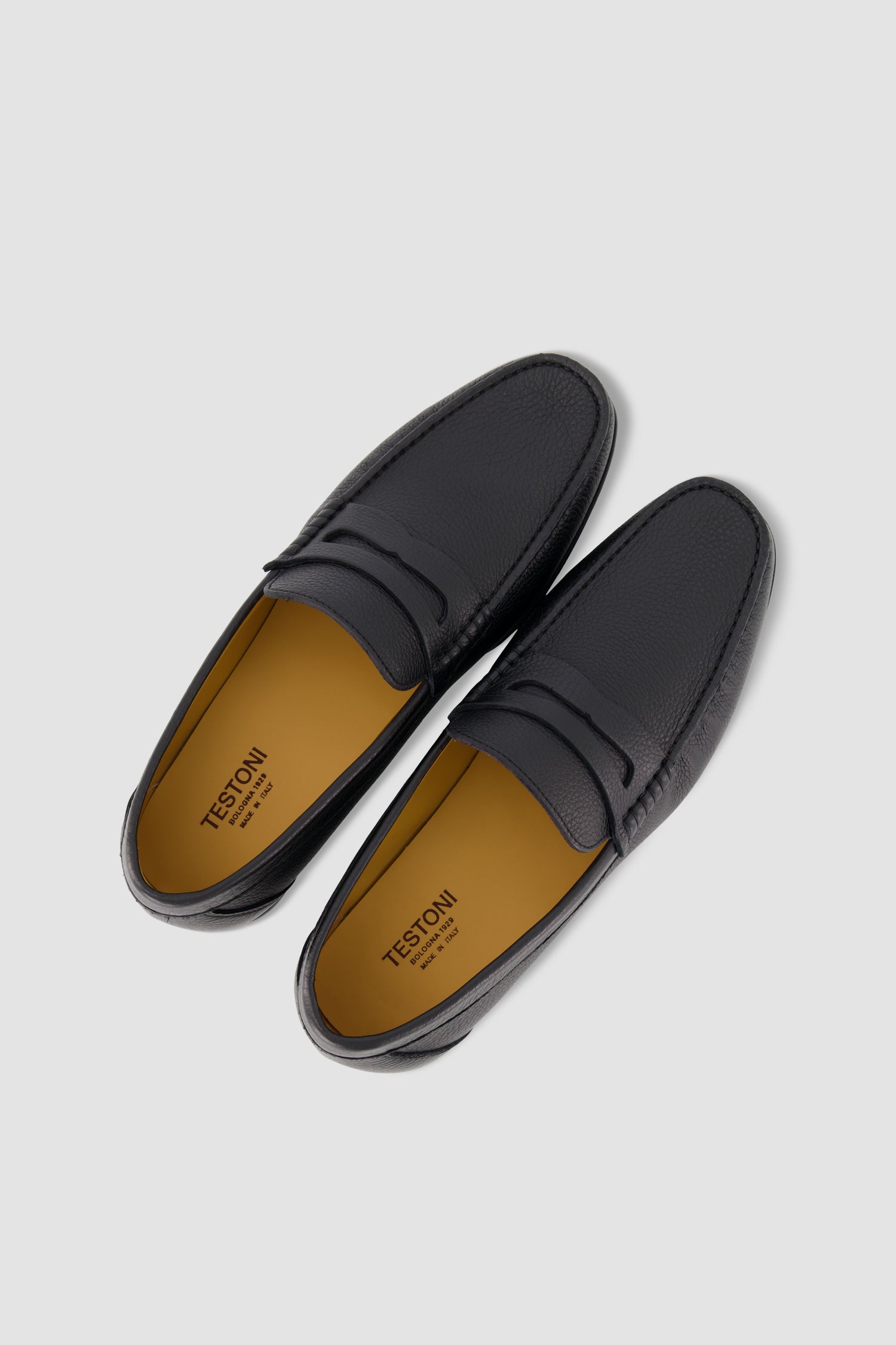 Testoni Black Hemp Grain Calf Gargano Moccasins