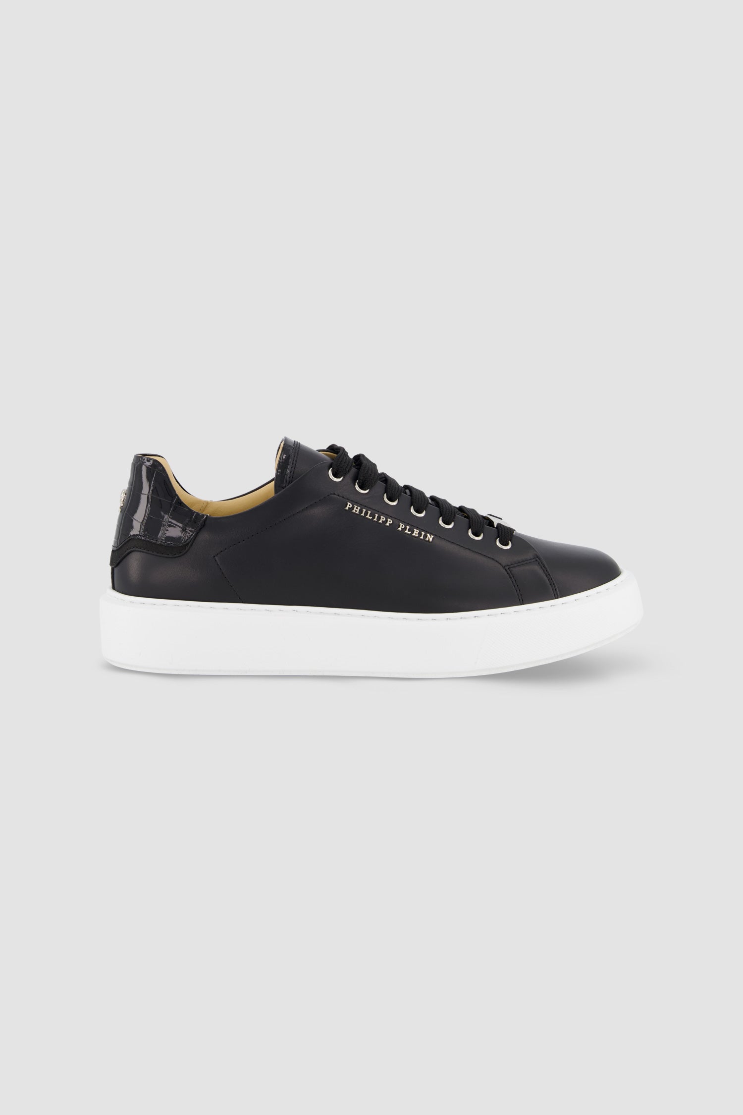 Philipp Plein Black Leather Lo-Top Hexagon Sneakers