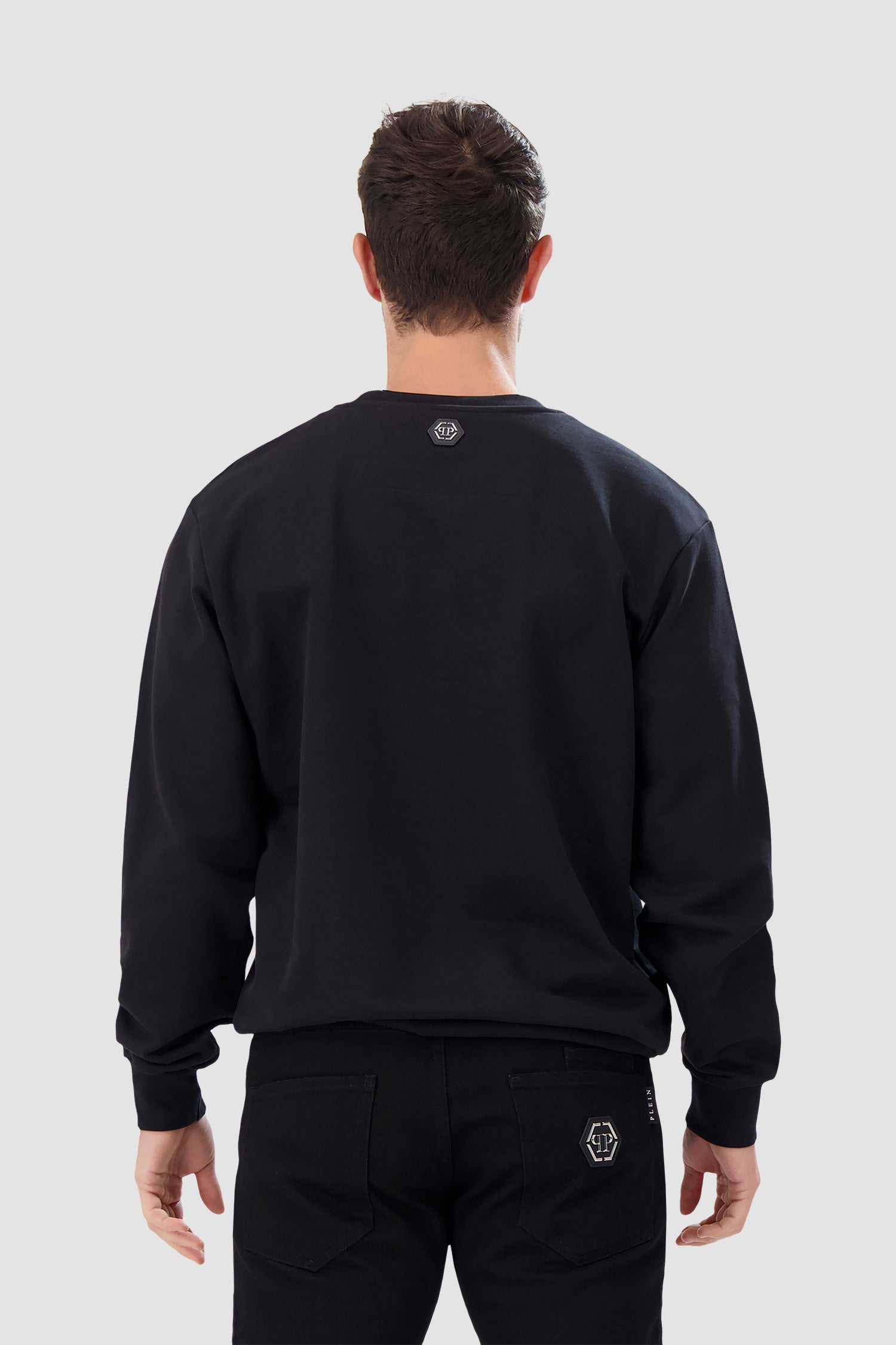 Philipp Plein Black Round Neck Gothic Plein Sweatshirt