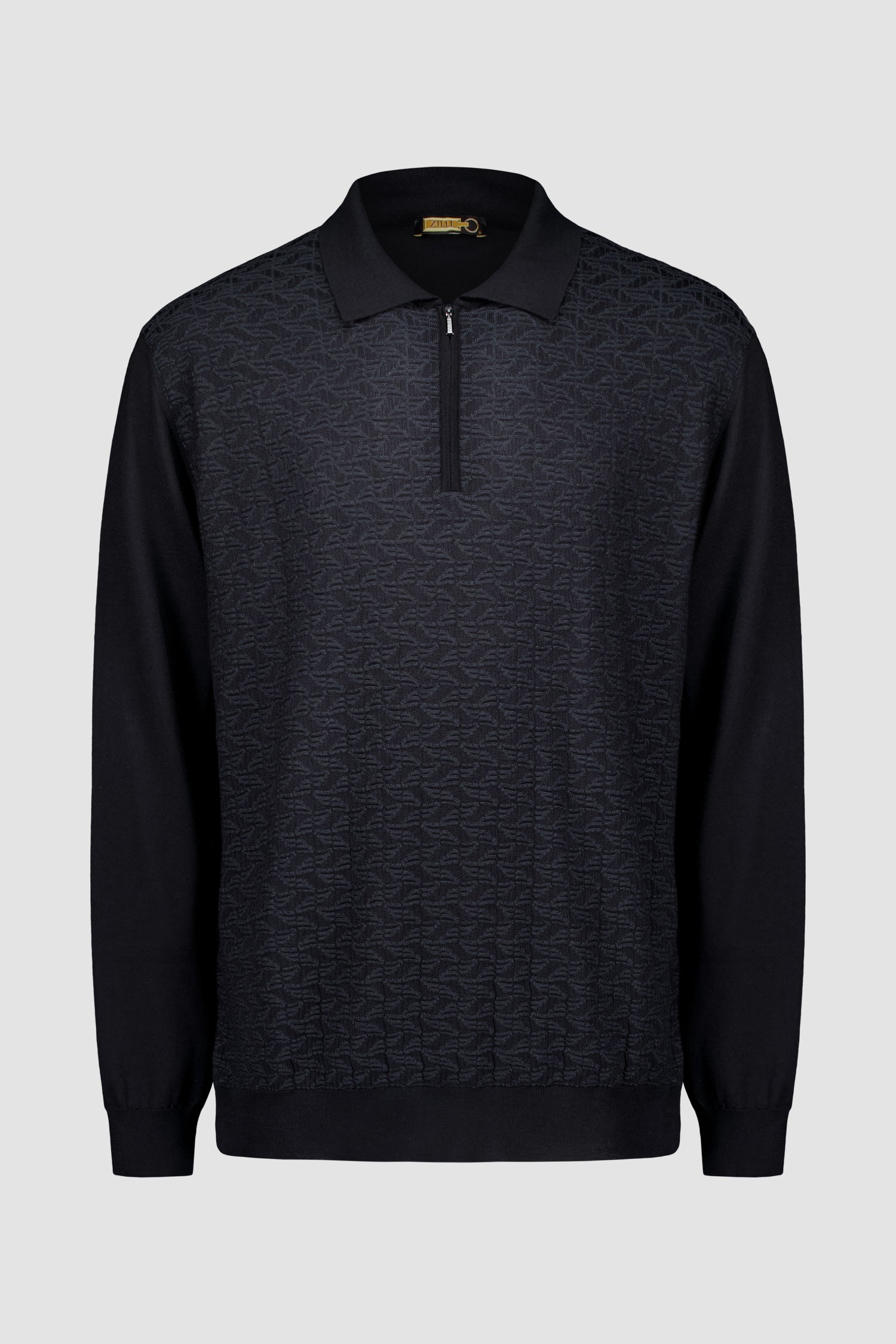 Zilli Black Diamond Cut Zipped Polo Sweater