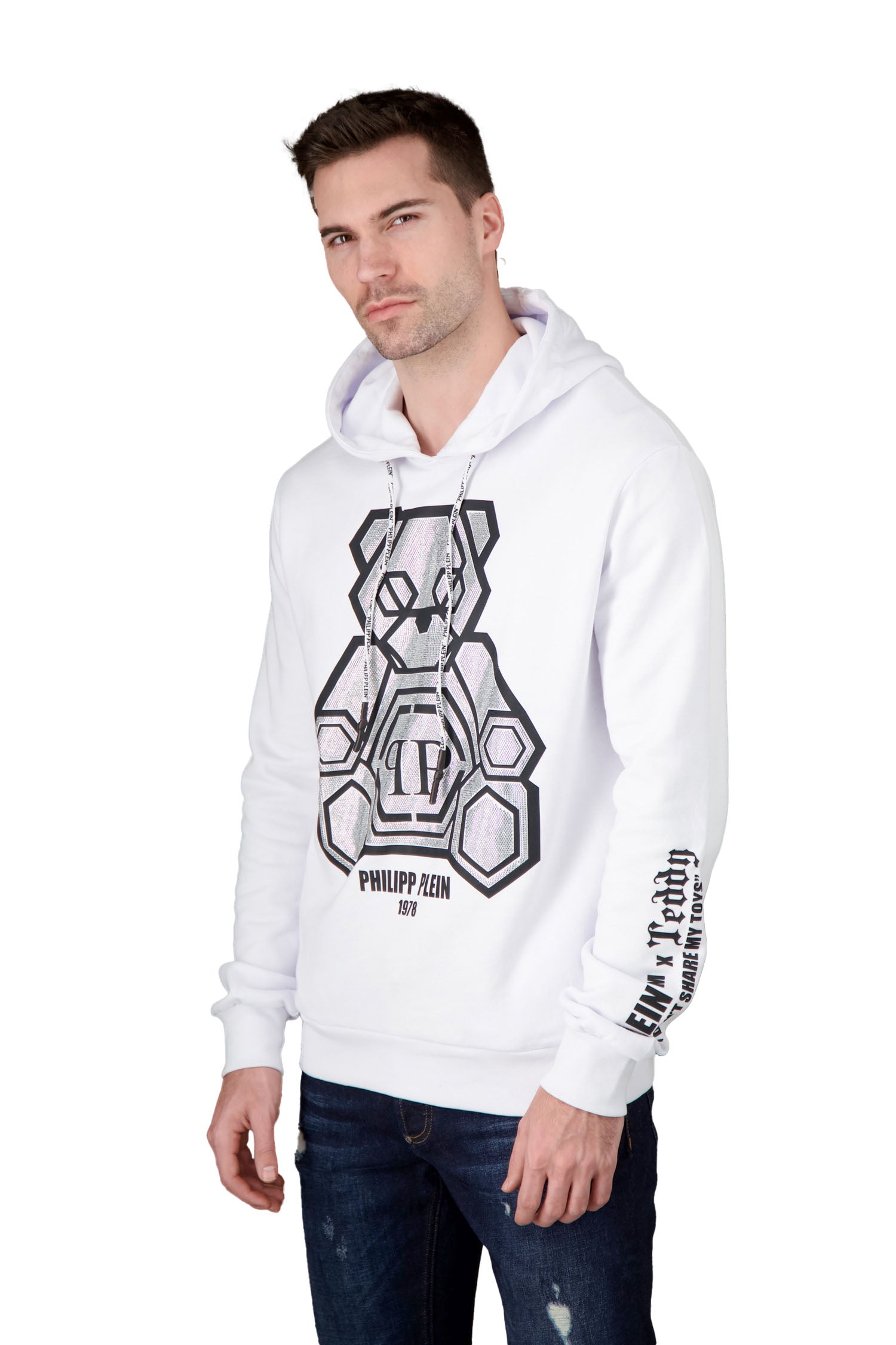 Philipp Plein Teddy Bear White Hoodie Sweatshirt