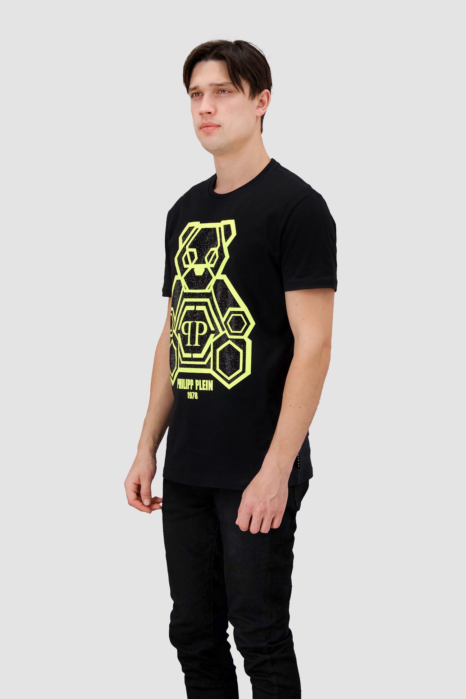 Philipp Plein Black/Yellow SS Teddy Bear Round Neck T-Shirt