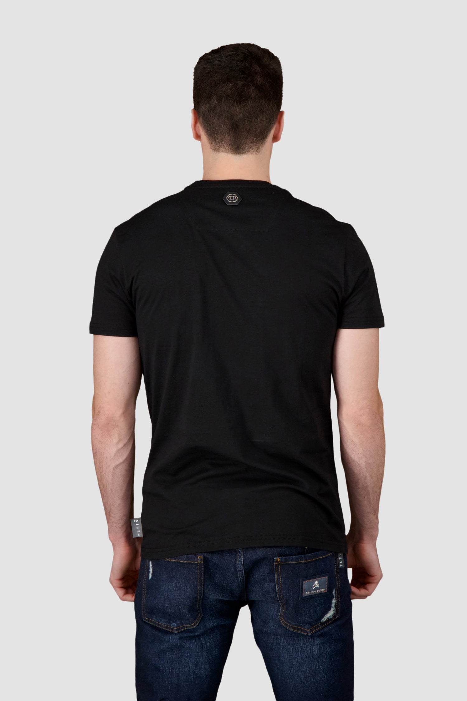 Philipp Plein Black/Yellow Round Neck Skull Rhinestone T-Shirt