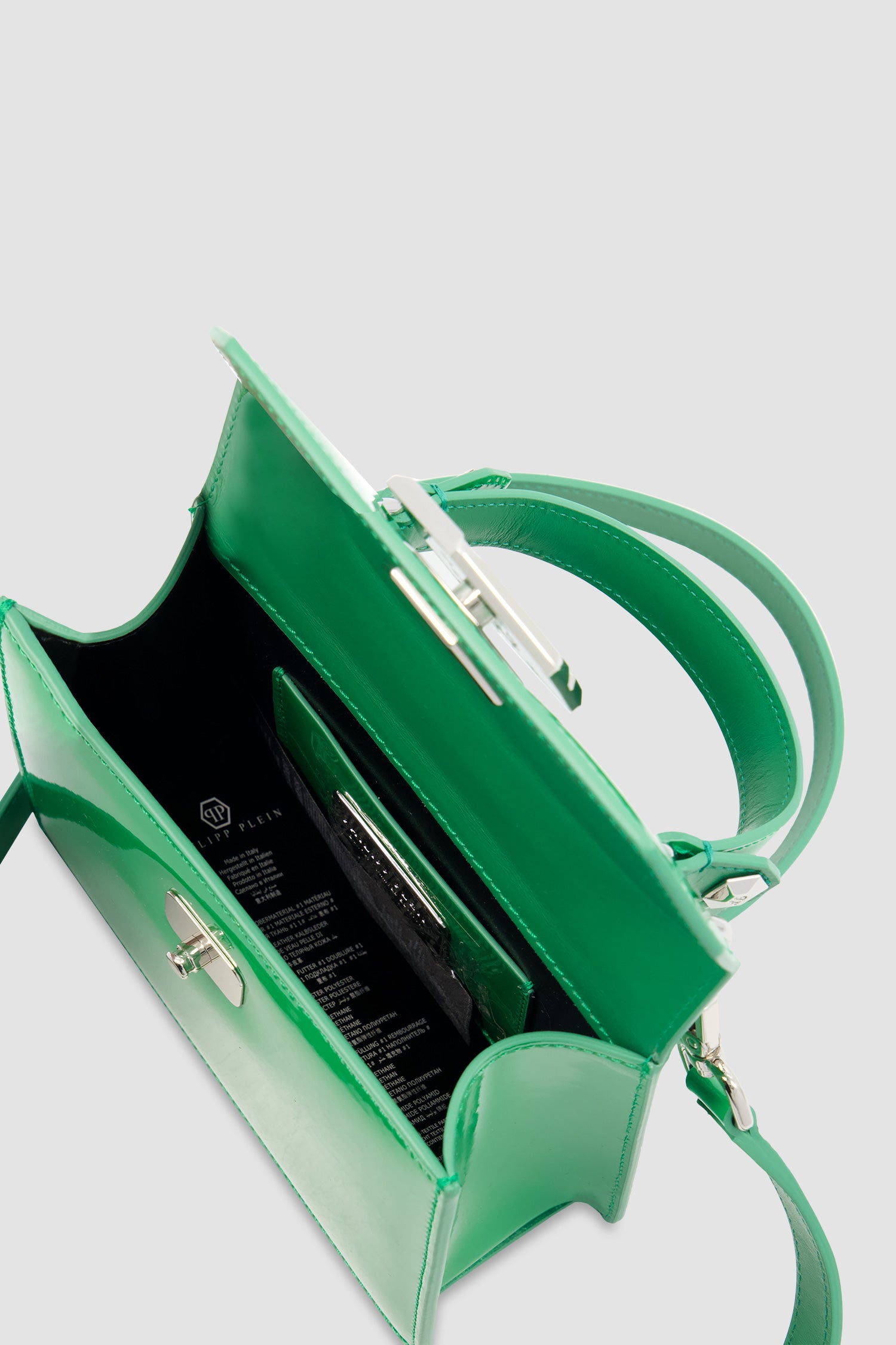 Philipp Plein Green Leather Small Patent Superheroine Handle Bag