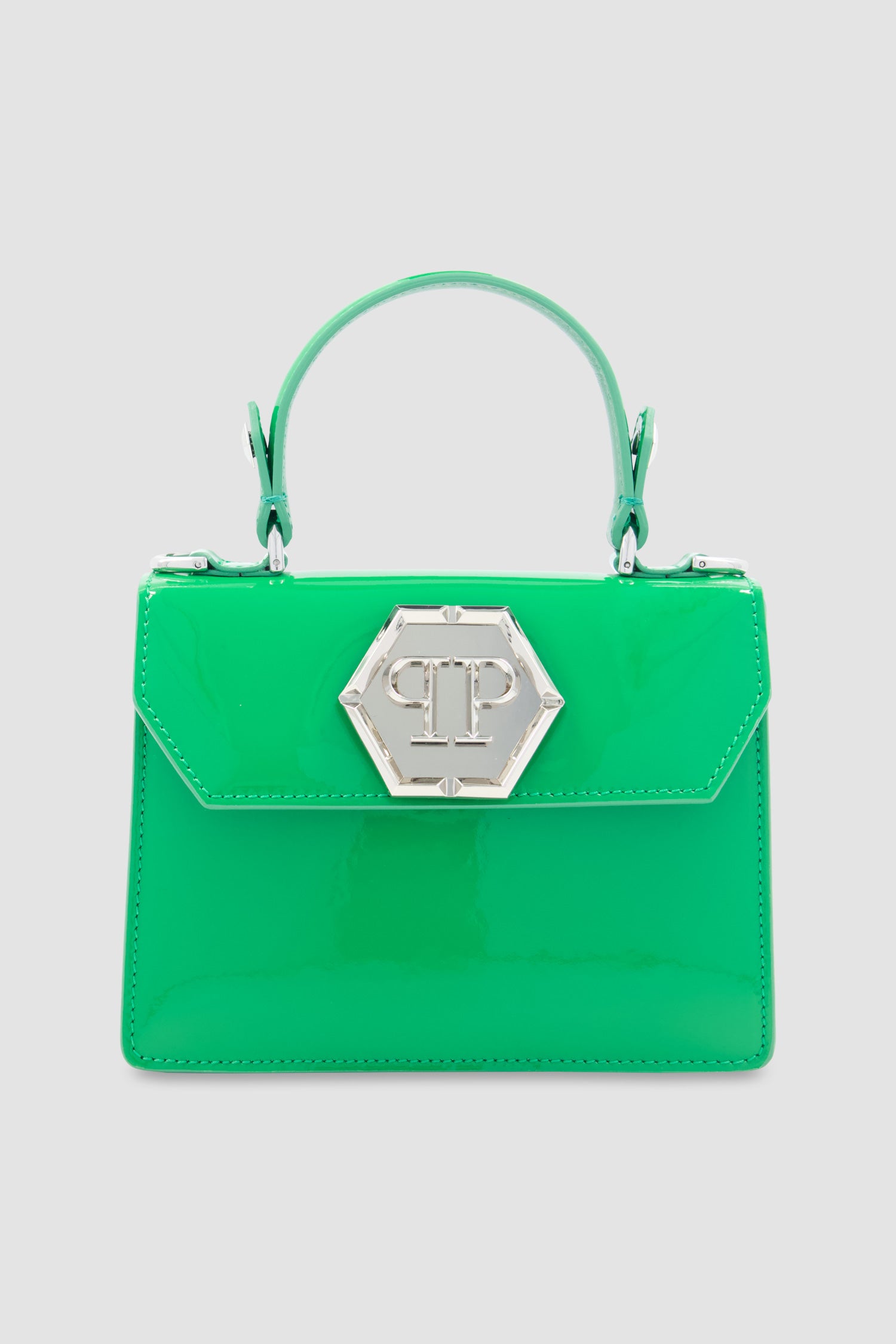 Philipp Plein Green Leather Small Patent Superheroine Handle Bag