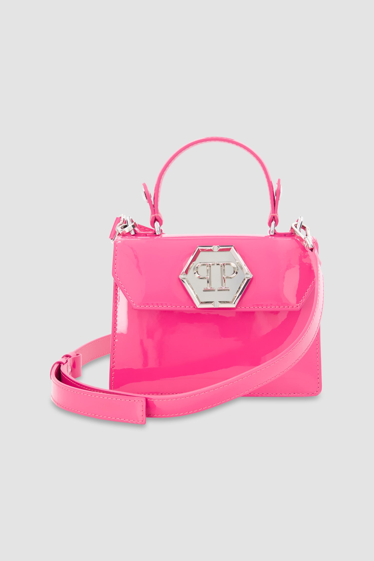 Philipp Plein Fuchsia Leather Small Patent Superheroine Handle Bag