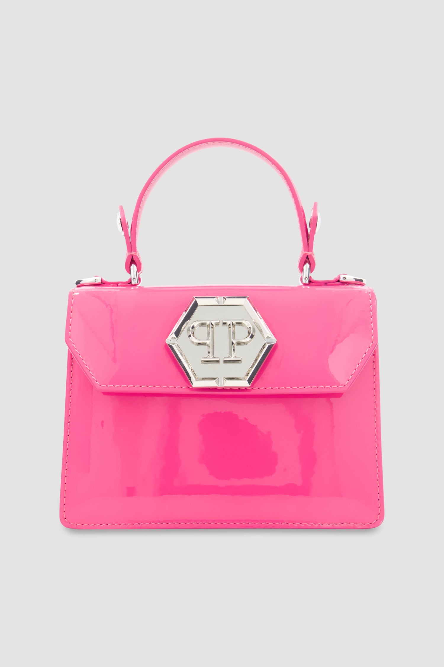 Philipp Plein Fuchsia Leather Small Patent Superheroine Handle Bag