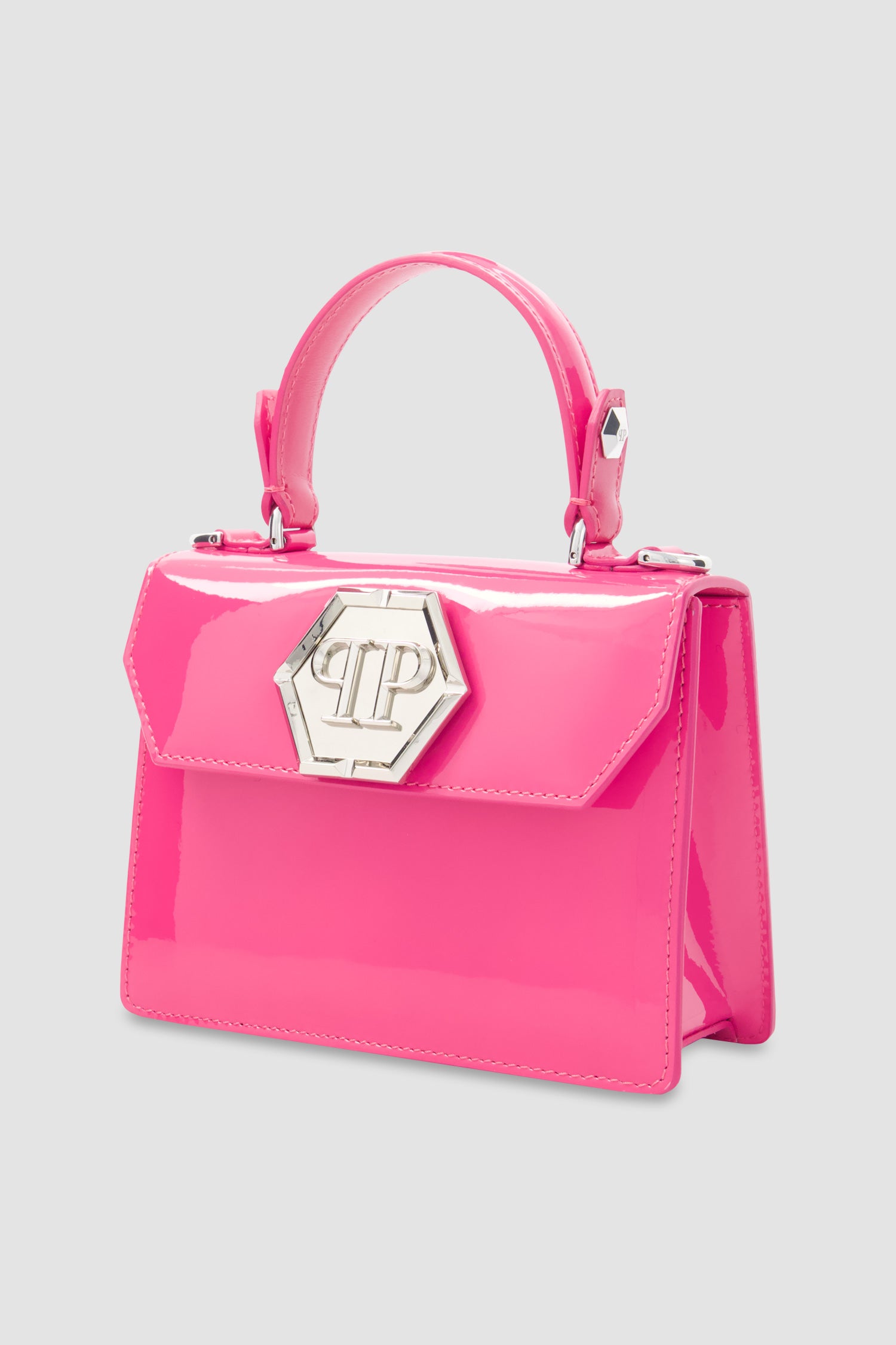 Philipp Plein Fuchsia Leather Small Patent Superheroine Handle Bag
