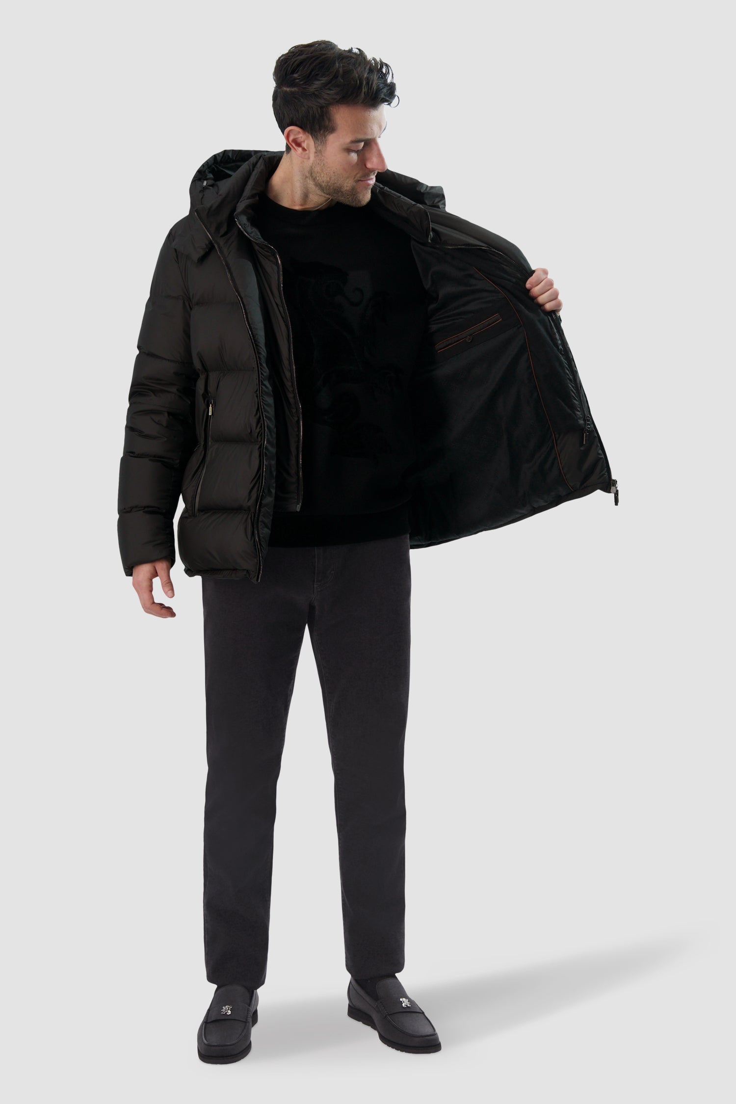 Zilli Black Down Short Jacket with Removable Hood