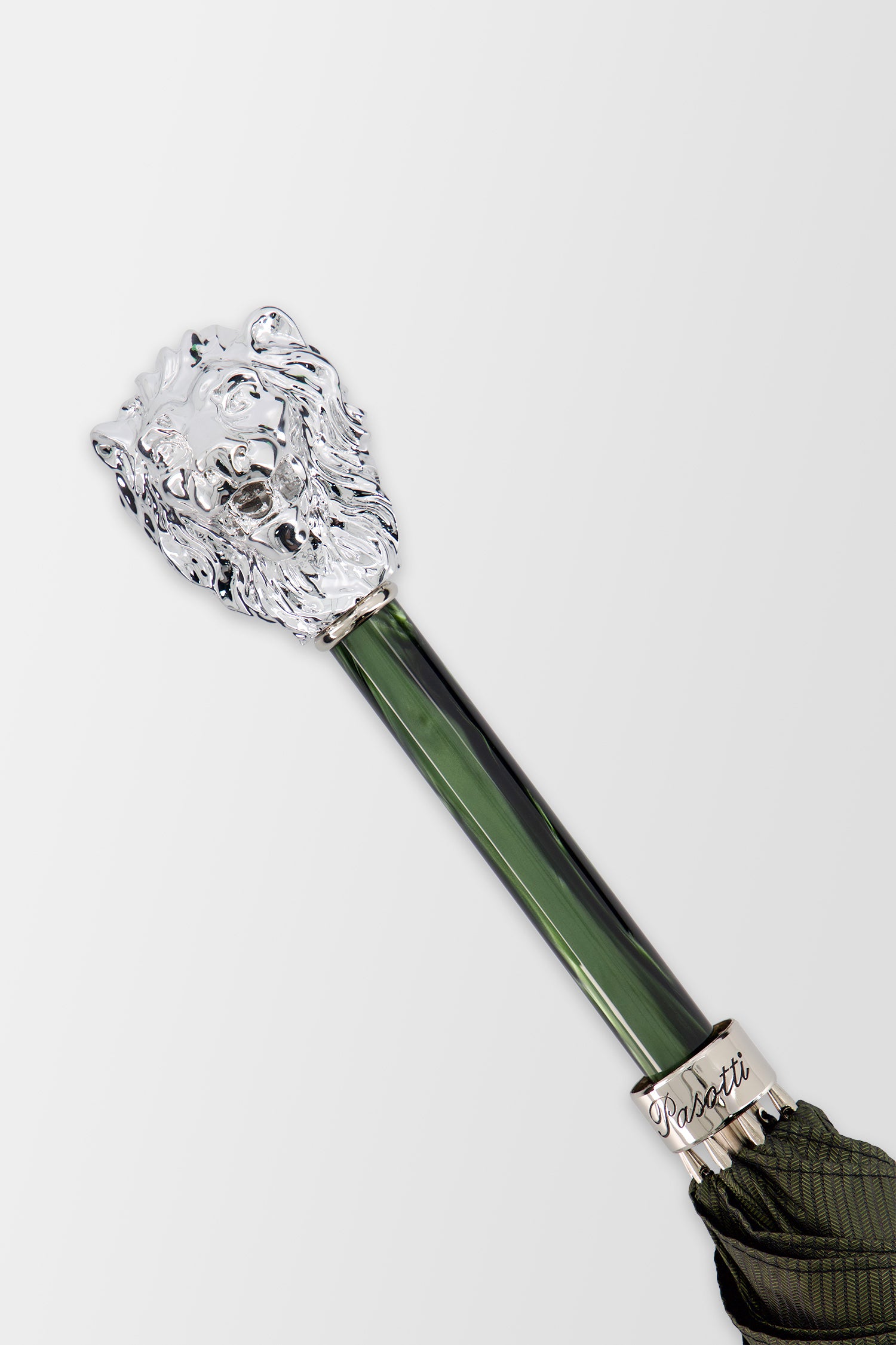 Pasotti Green Umbrella, Silver Lion Handle