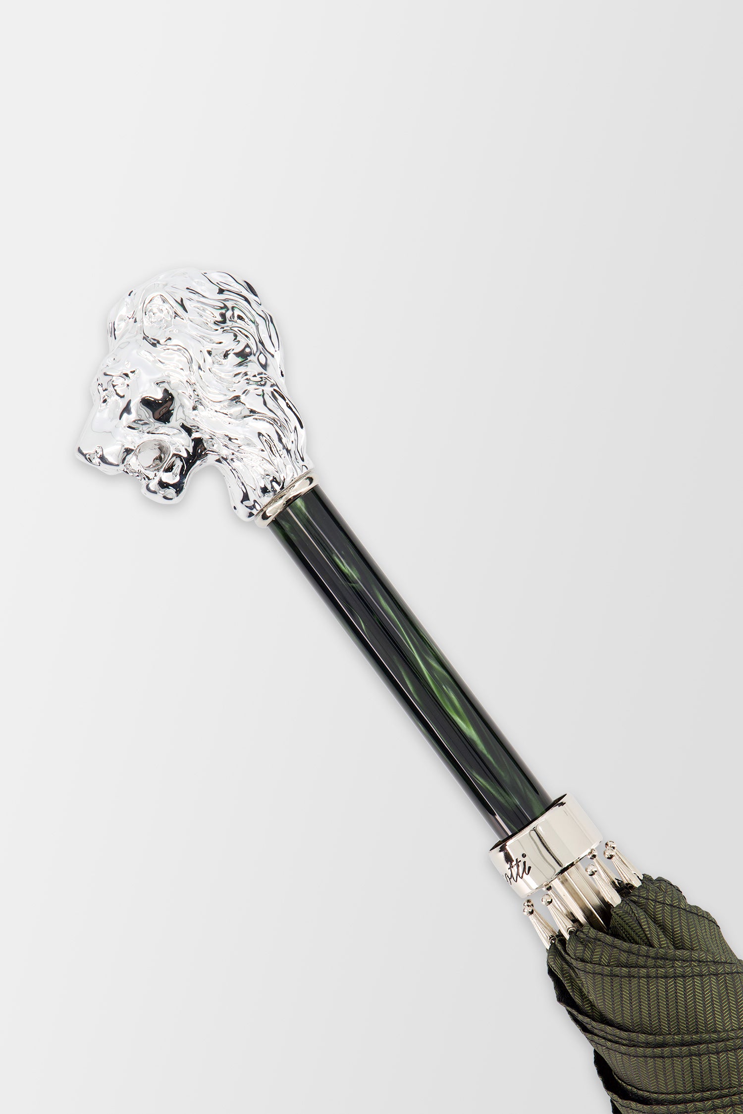 Parapluie Pasotti vert, manche lion argenté